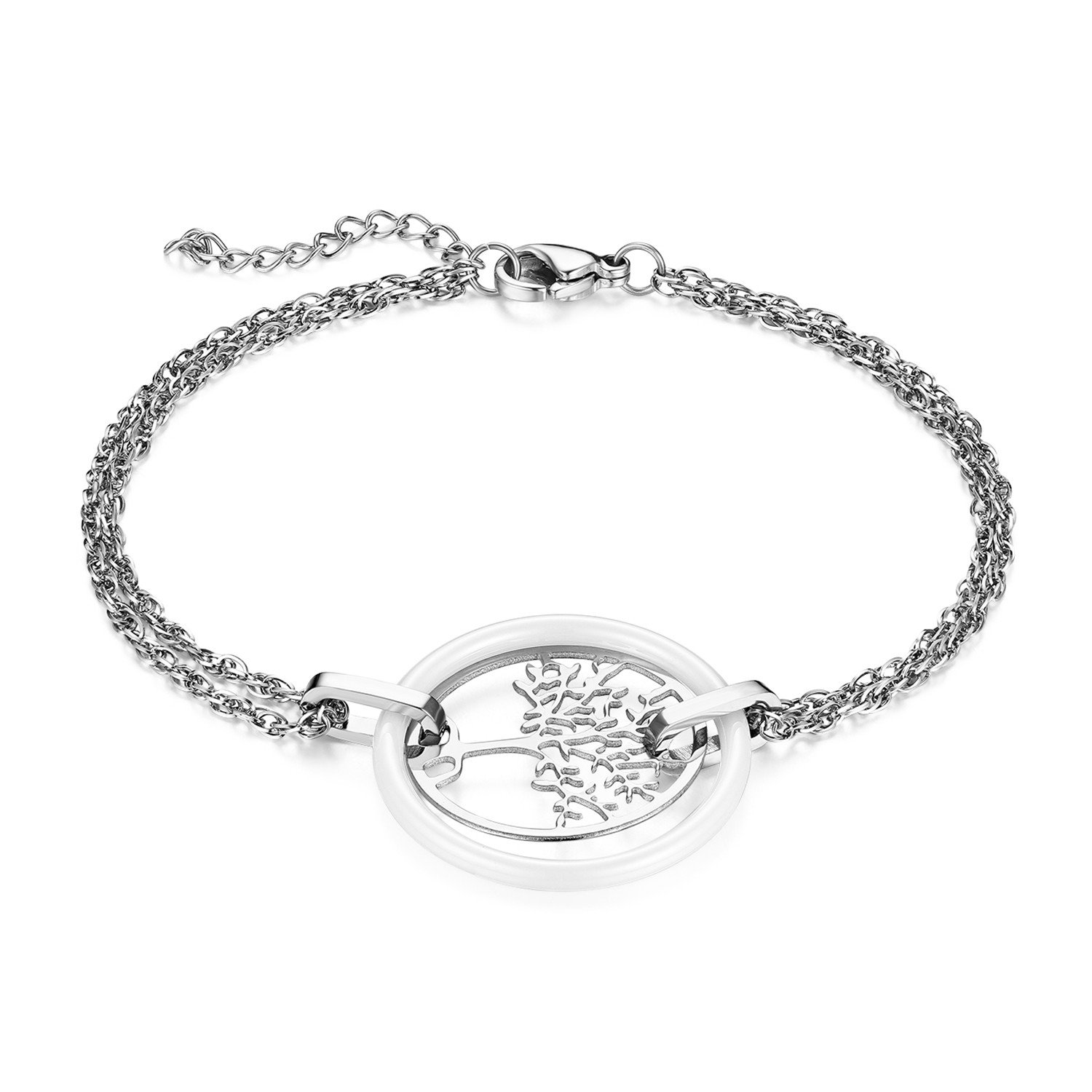 JewelryWe Schmuck Lebensbaum Armband Damen Edelstahl Baum des Lebens Perlen Armbänder Armkette Charmsarmband für Valentinstag Hochzeit Weihnachten Muttertag