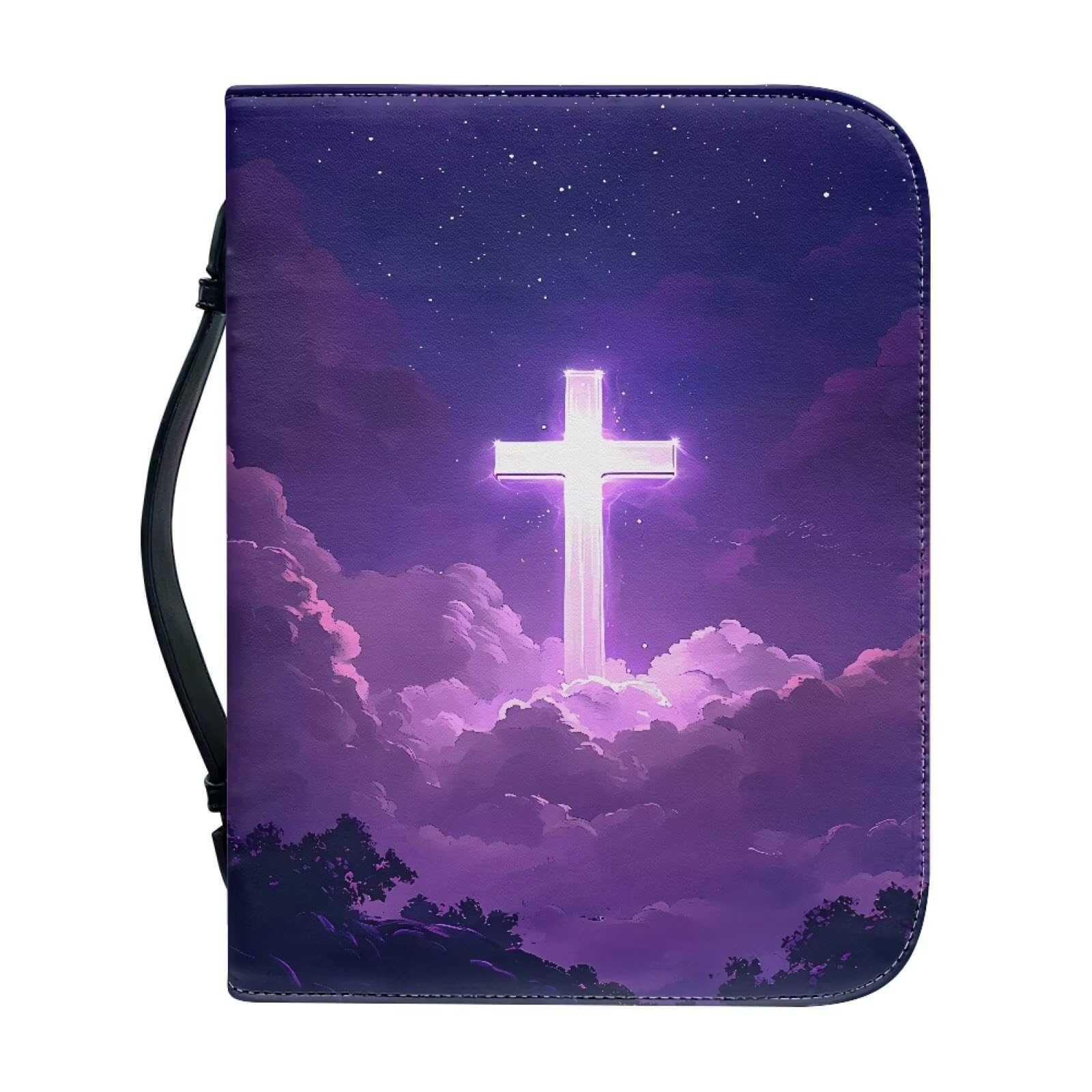Talayituse Personalized Faux Leather Bible Cover for Men Women Christian Bible Case with Handle Carrying Book Case Bible Bag, Cross Galaxy Cloud, XL