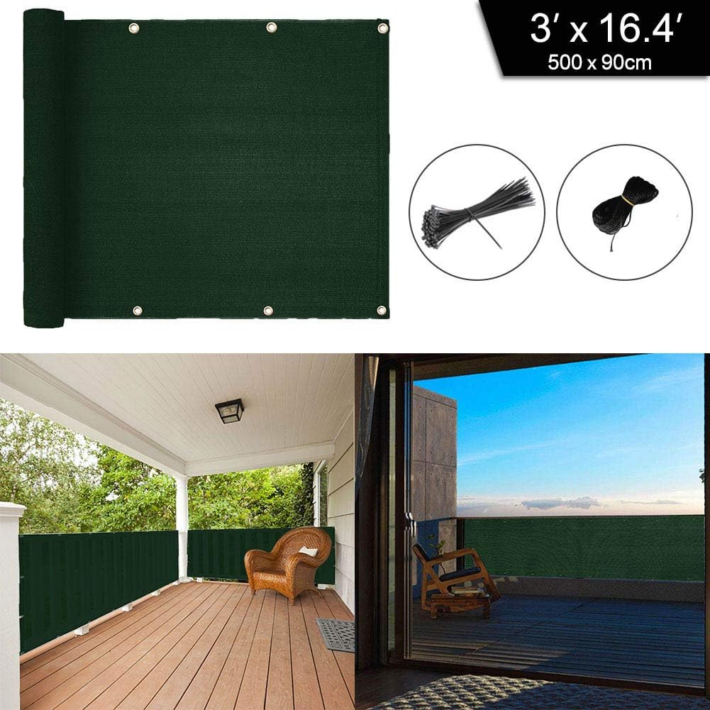 zimo Balcony Privacy Shield UV Protection Opaque Weather-Resistant Balcony Cover 3ร16.4' (Green)