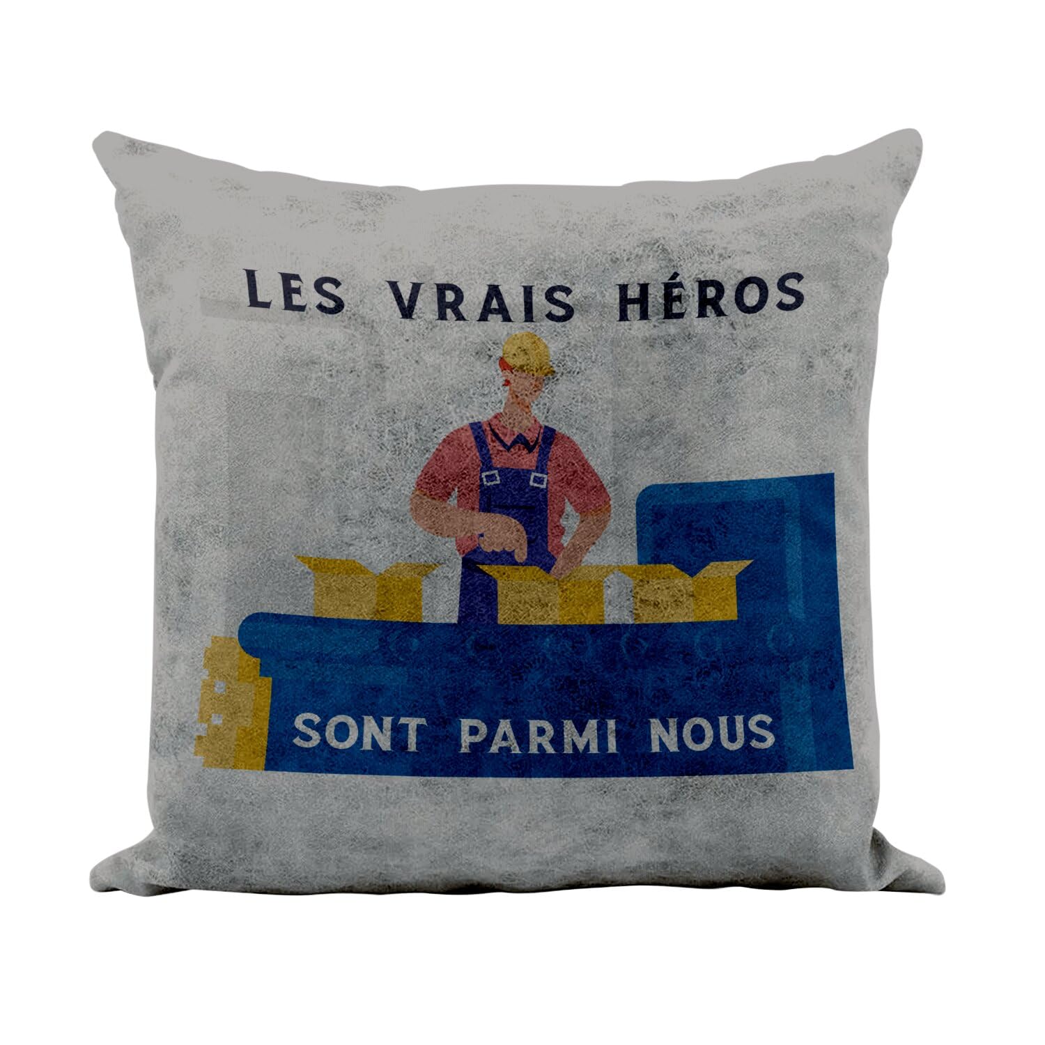 Coussin toucher cuir gris de haute qualité 40x40 cm édition les vrais héros