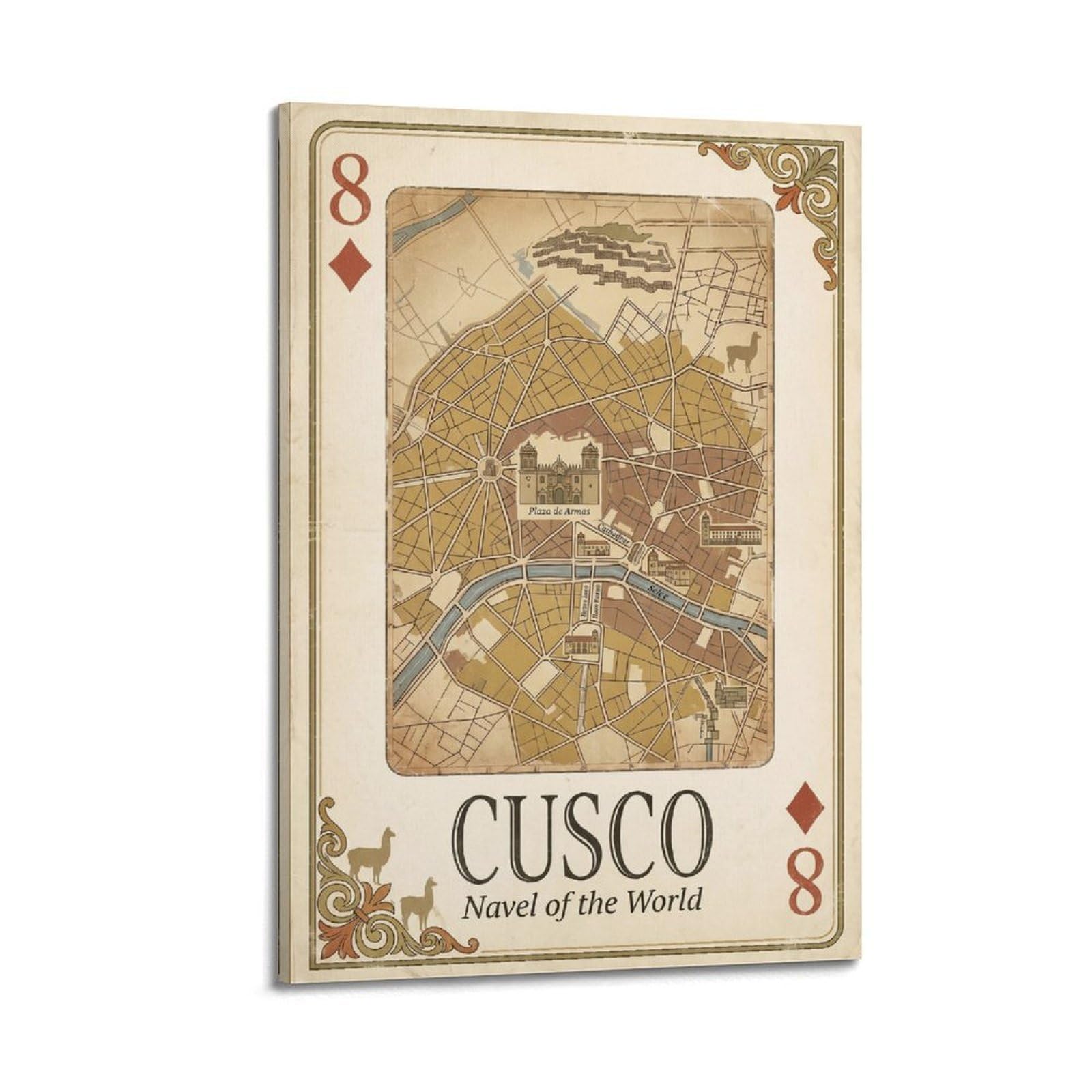 OKNGB Vintage City Map Poster Cusco Peru Inca Map Playing Card Style Decorative Painting Canvas Art Picture 16x24inch(40x60cm)