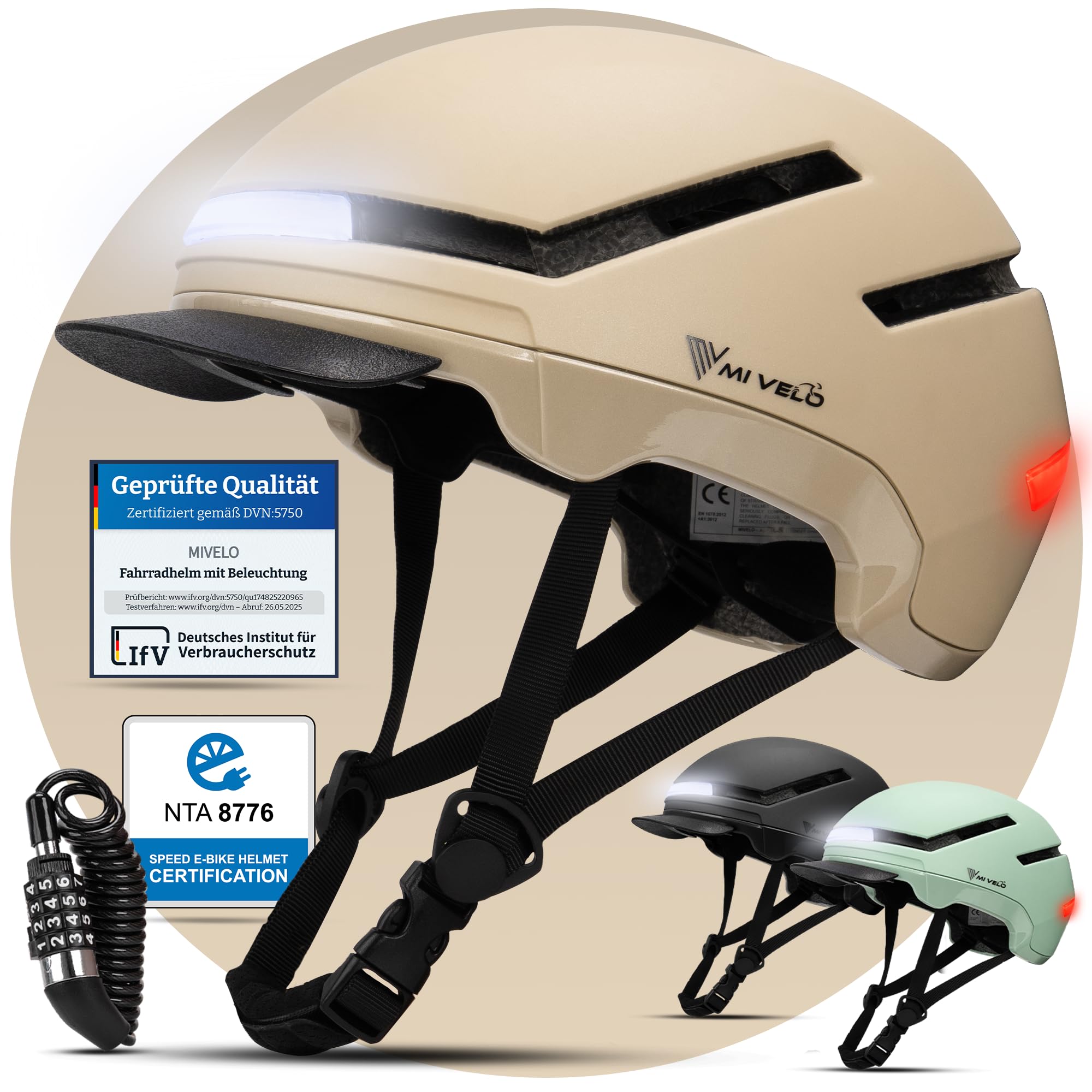MIVELO Fahrradhelm Damen Herren Erwachsene mit Licht inkl. Helmschloss, NTA Zertifiziert bis 45km/h, Helm geeignet für E-Bike &amp; S-Pedelec, Radhelm Ultraleicht &amp; sicher, Unisex