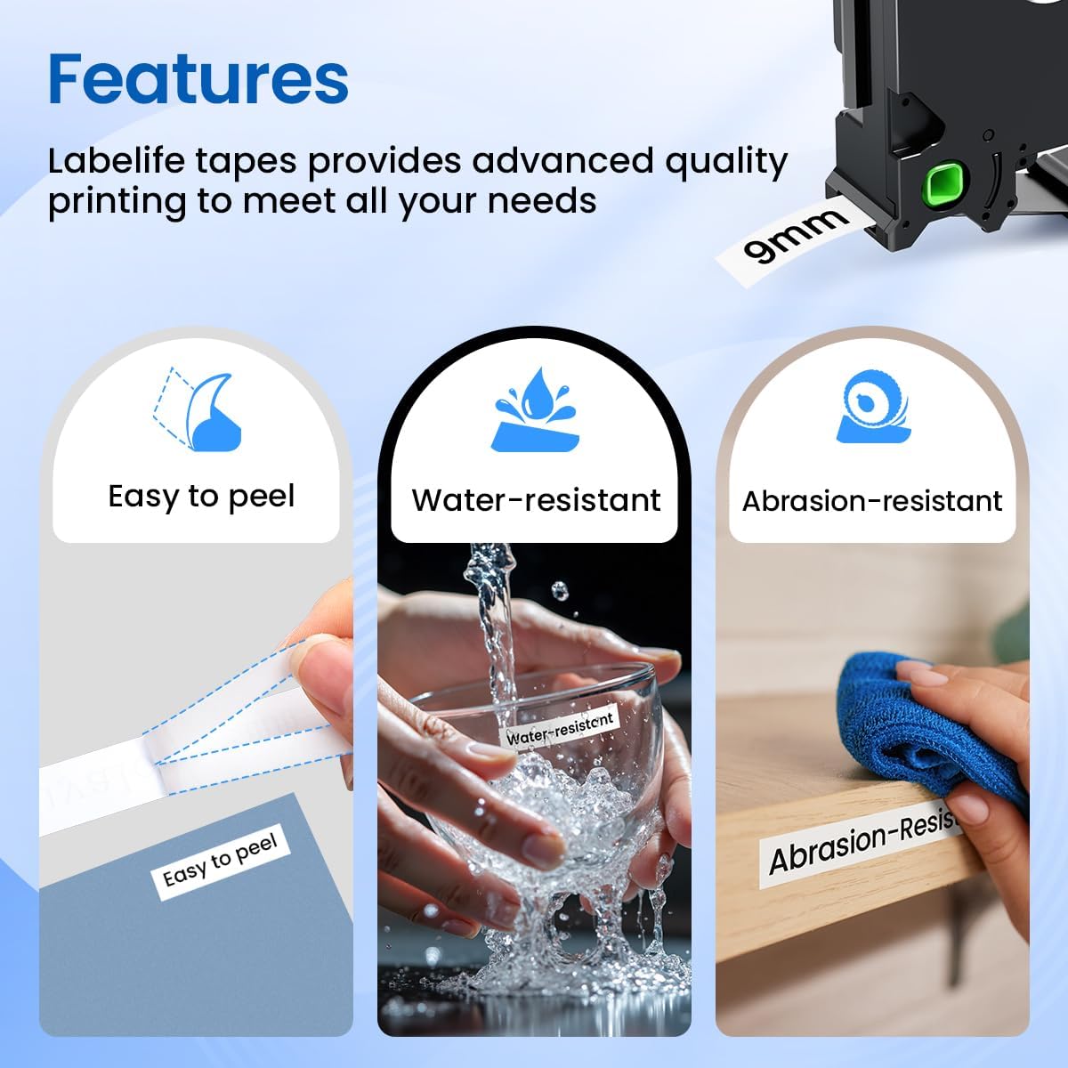 TZe-221 TZe221 TZ Tape 9mm 0.35 Laminated White Compatible with Brother P Touch Label Tape 9mm .35 TZe Label Maker Tape 3/8 for Brother Ptouch PT-D210 PTD220 PT-D200 PT-H110 PTD400, 5-Pack - Image 4