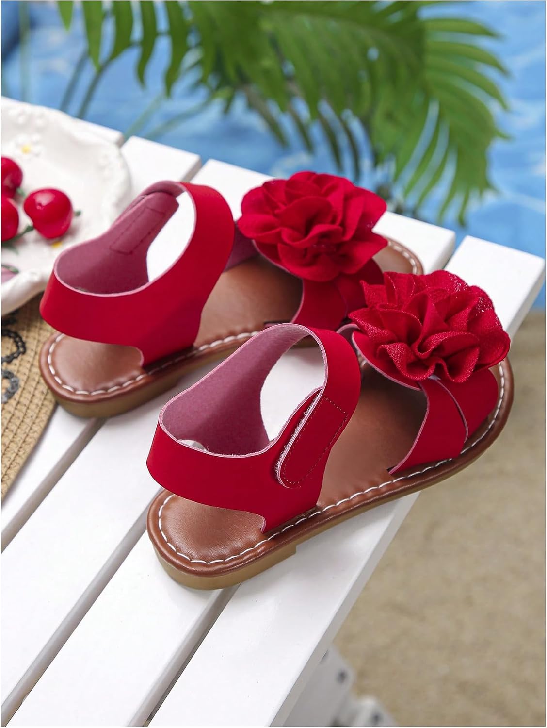 GORGLITTER Girl's Flower Summer Dress Sandals Dressy Vacation Beach Cute Shoes Leather Ankle Strap Flat Sandals Shoes