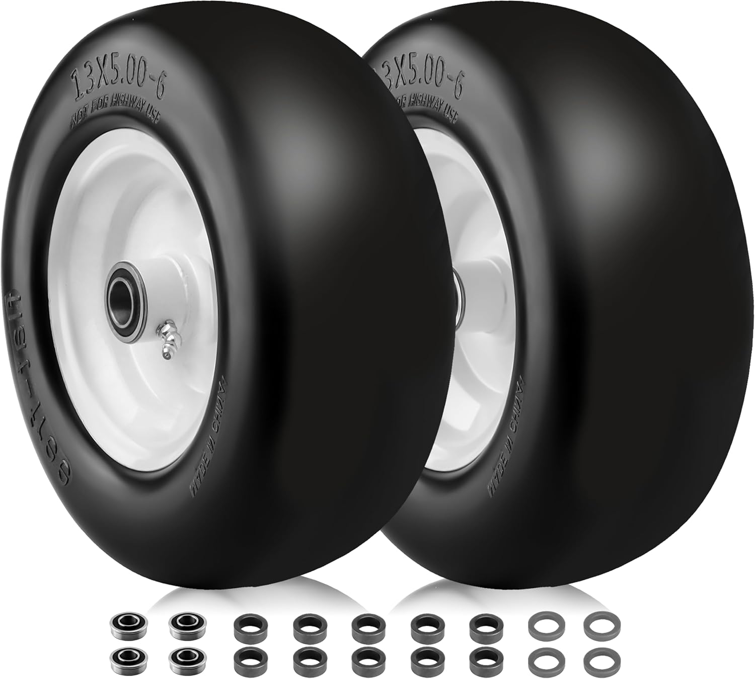 Upgraded 13×5.00-6 Lawn Mower Tires Flat Free, Zero Turn Mower Front Tires for Residential and Commercial, 13×5.0-6 Flat Free Tire and Wheel, 3/4″ & 5/8″ Bearing, 3.25″-6.6″ Center Hub Upgraded 13×5.00-6 Lawn Mower Tires Flat Free, Zero Turn Mower Front Tires for Residential and Commercial, 13×5.0-6 Flat Free Tire and Wheel, 3/4″ & 5/8″ Bearing, 3.25″-6.6″ Center Hub