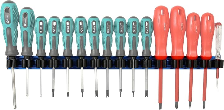 Reniteco Magnetic Screwdriver Organizer, Aluminum Alloy Rail Tool Holder, Fits Up to 16 Screwdrivers Blue
