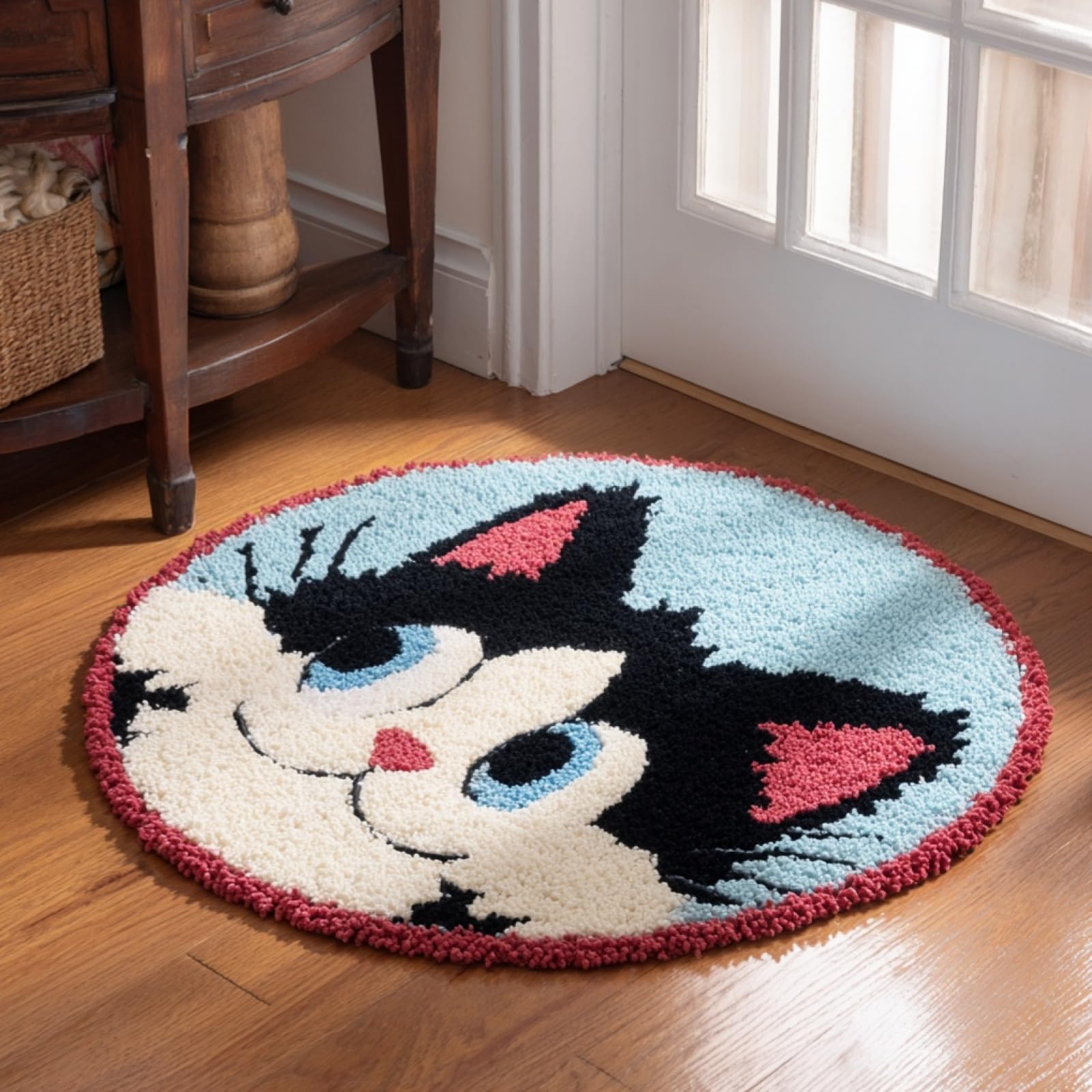 WallustrioaW Latch Hook Rug Kits for Adults Kids,Cute cat,Latch Hook Cushion Kits,DIY Yarn Cushion Crochet for Home Decoration,50x50cm