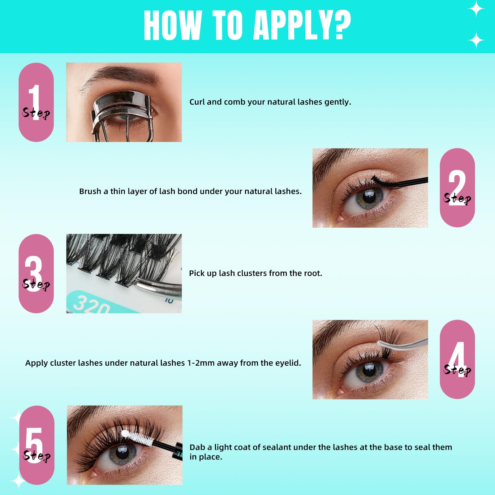 AMZGIRL LASH Ciglia individuali 320Pcs 40D Extension ciglia morbide, ciglia individuali DIY Eyelash Extension Ciglia a grappolo per l'applicazione a casa