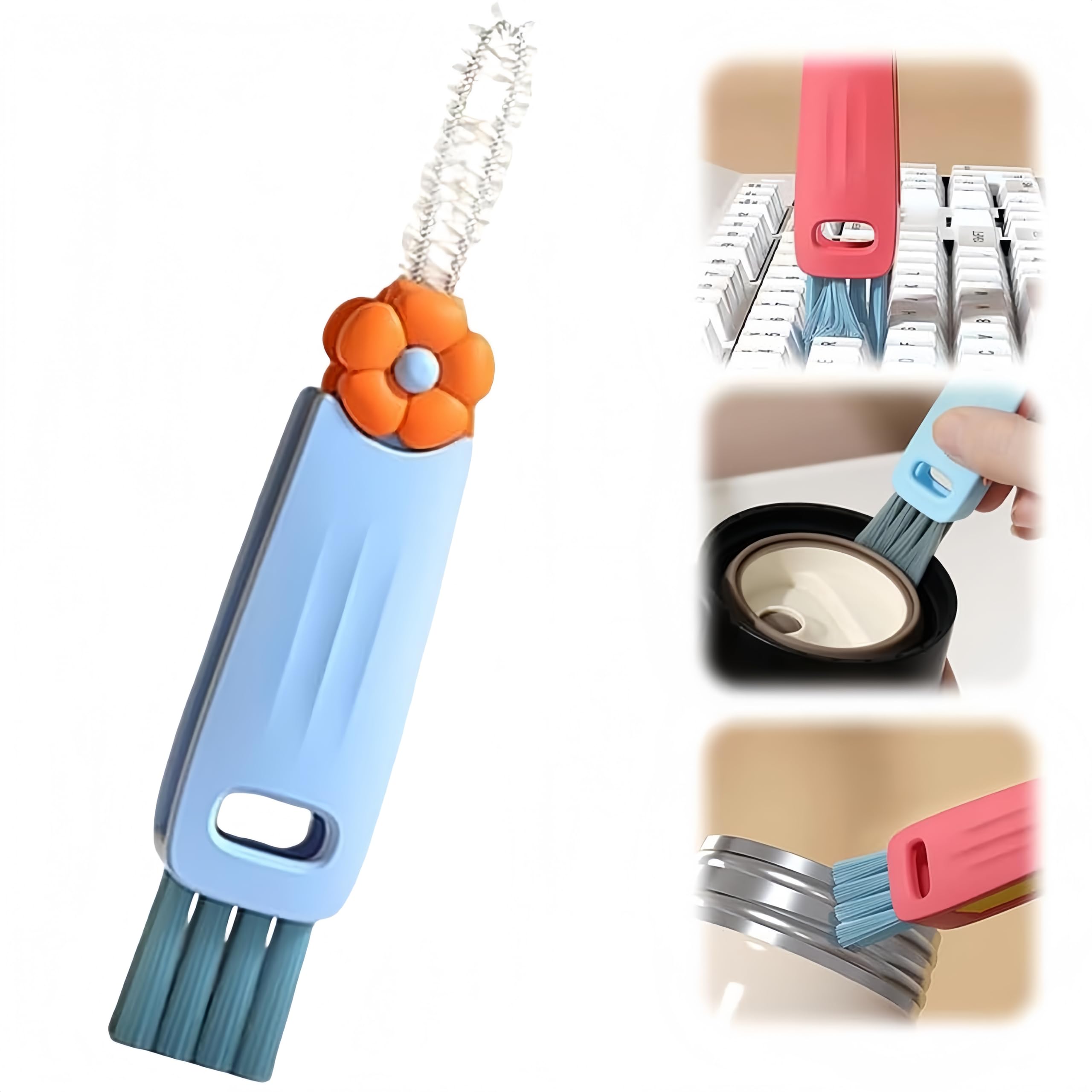 3 in 1 Cup Lid Cleaning Brush, Multifunctional Cleaning Brush Portable Cup Lid Cleaner for Bottle Gap Tight Spaces Cup, Portable Cup Lid Cleaner, 1 Pcs Blue