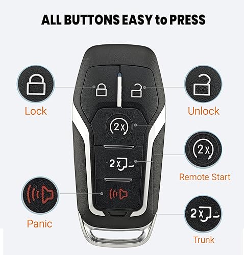 Miniatura 4 de Funda de repuesto para llavero Ford F150 F250 2015 2016 2017 FCC IDM3N-A2C31243300 PN164-R8117 Control remoto de entrada sin llave 5 botones