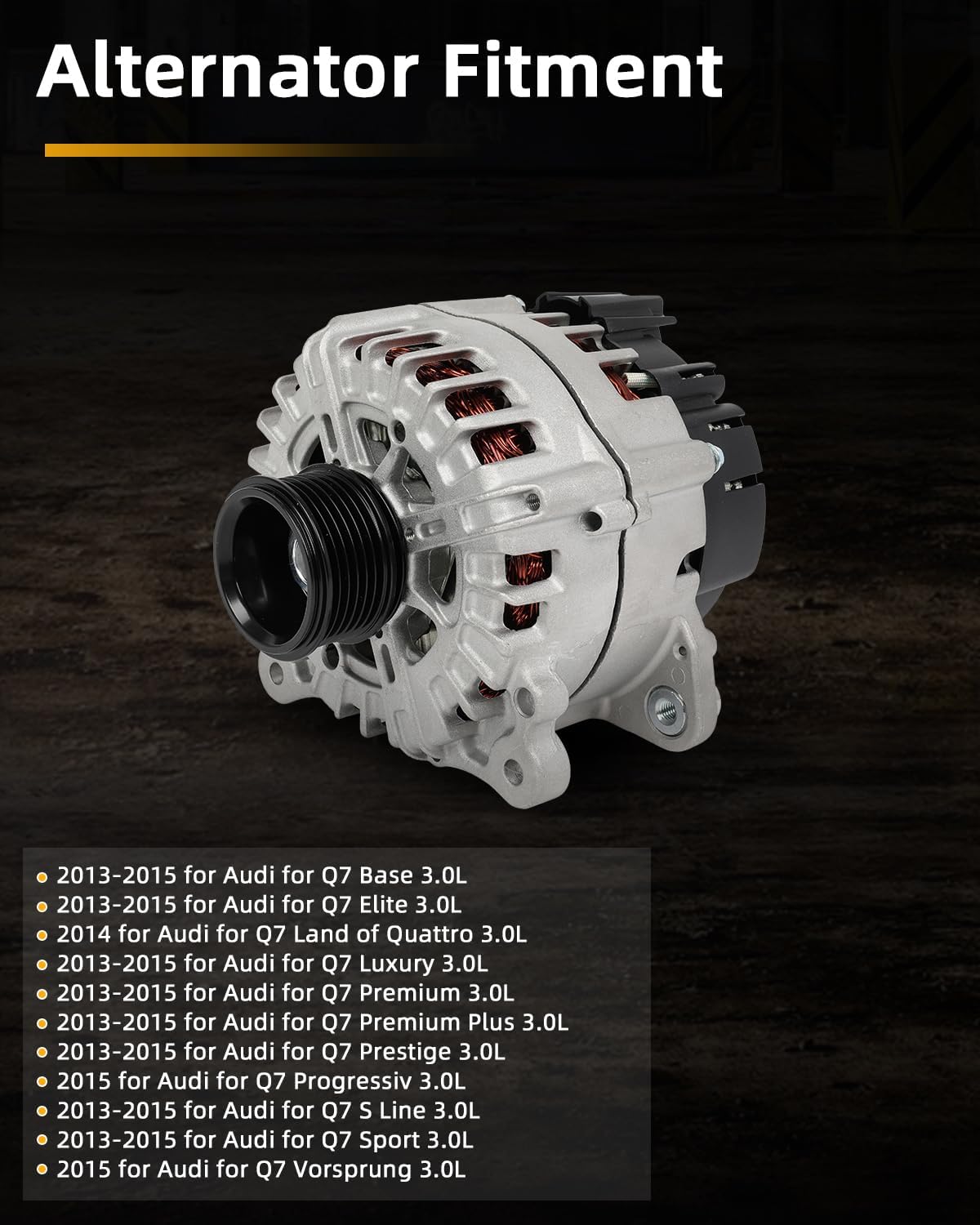 OCPTY Alternator Fit for Audi Q7 Base/Elite/Land of Quattro/Luxury/Premium/Premium Plus/Prestige/Progressiv/S Line/Sport/Vorsprung 3.0L 2013-2015 12V 220A 6 Groove Pulley Replaces 11821