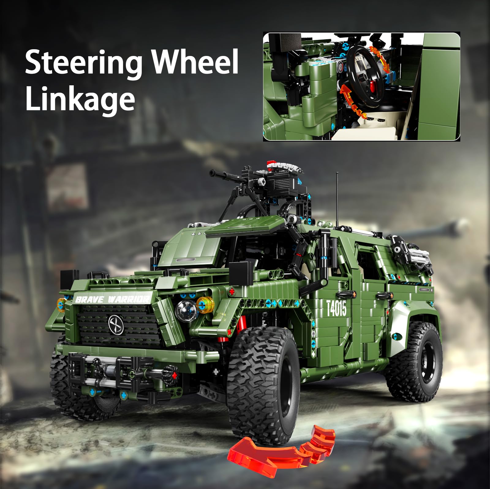 Warrior Kit de construction de voiture militaire tout-terrain, camion militaire de collection 1:8 avec tourelle, modèle de véhicule militaire, jouet cadeau pour les amateurs de techniques