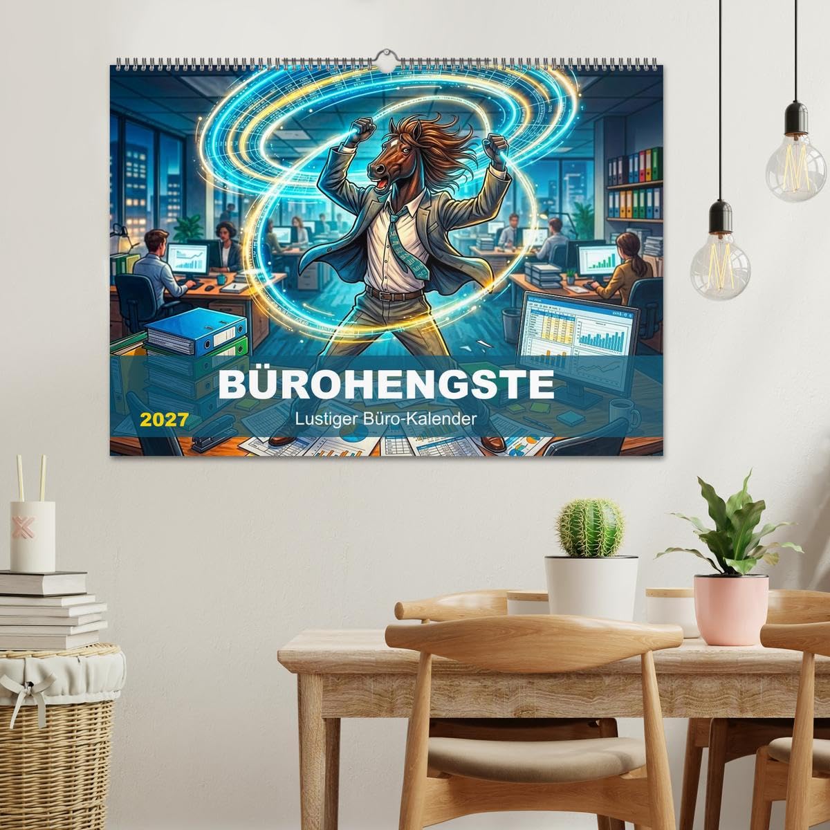 CALVENDO - Bürohengste - Lustiger Büro‑Kalender (Wandkalender 2027 DIN A2 quer), Monatskalender: Ein witziger Blick auf den täglichen Büro‑Wahnsinn, voller überzeichneter Pferde‑Charaktere, die den Ar