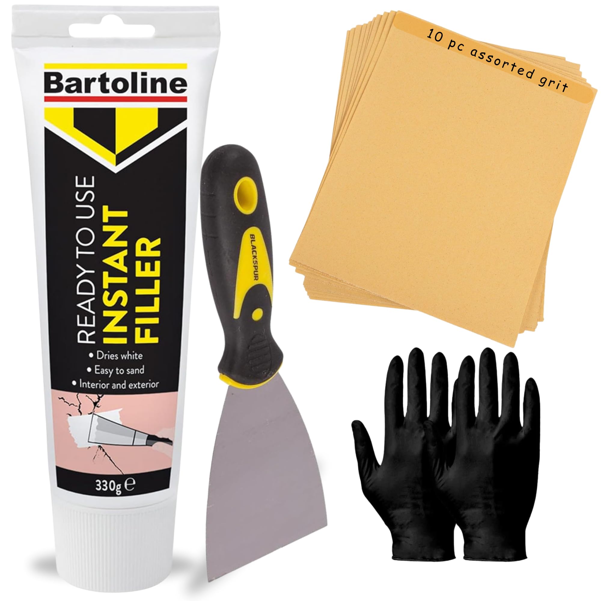 Jbl General Clear Wall Repair Kit With Ready Mixed Filler 330G Wall Filler For Cracks Holes Gaps Plaster Plasterboard Wood Brick Includes Scraper Sandpaper Gloves Interior Exterior