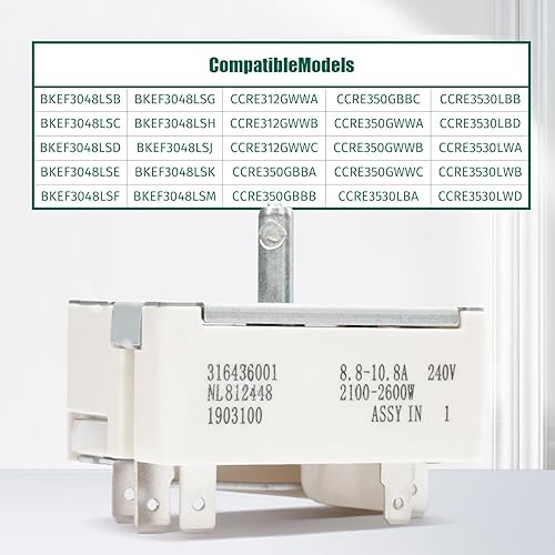 Miniatura 5 de 316436001 Range Surface Element Switch Reemplazo para Frigidaire 8 pulgadas estufa superficie quemador Infinite Switch Parts PS1145040 316021501