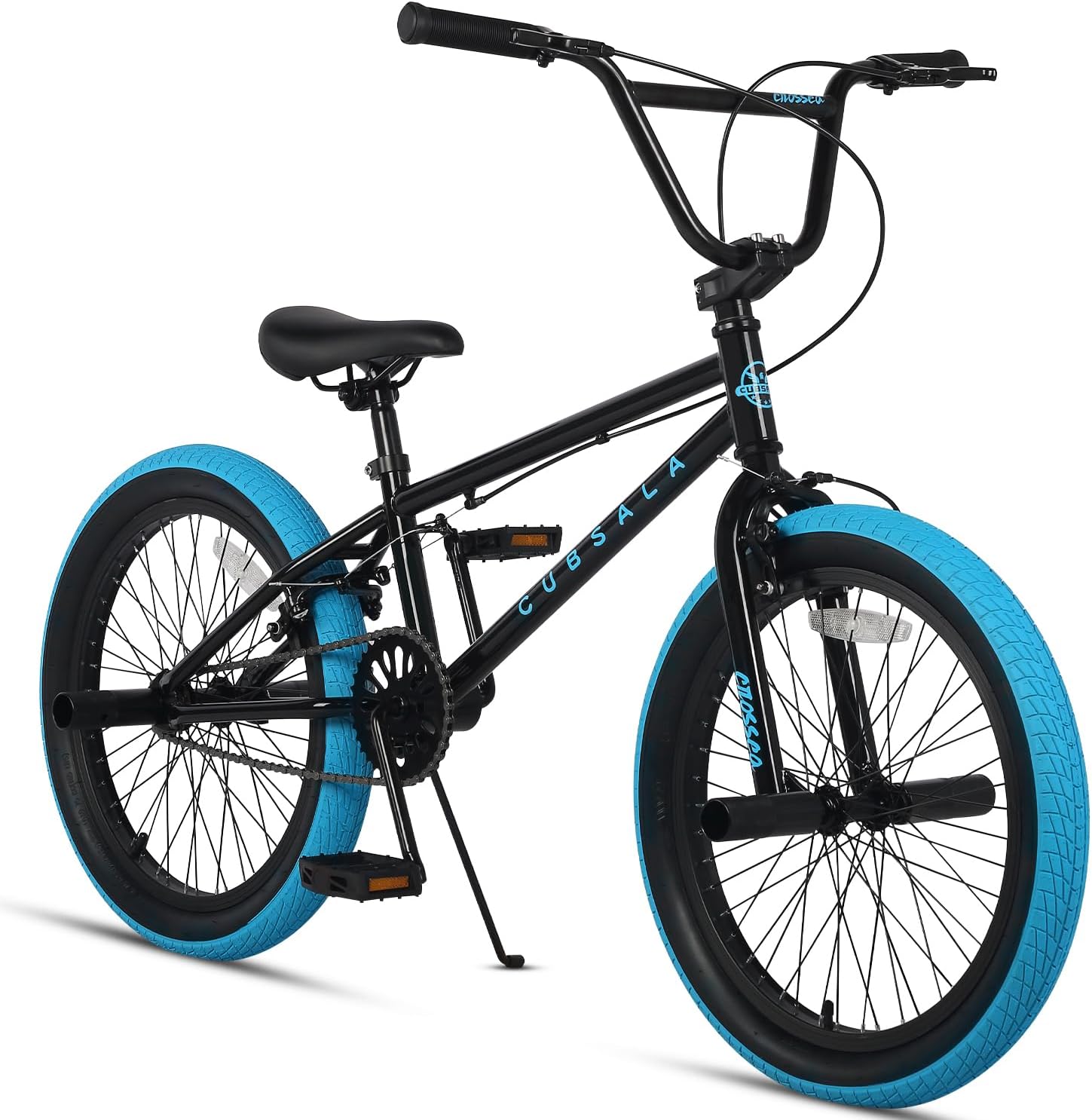 Crossea 18 20 Inch Freestyle BMX Bike for Over 5 Years Old Kids and Beginner-Level Rider, Multiple Colors Black with Blue Tires Crossea 20k'' (With Pegs)