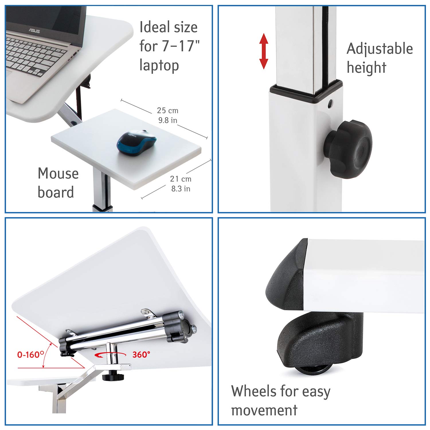 Tatkraft Like Portable Laptop Desk with Mouse Pad, Rolling Computer