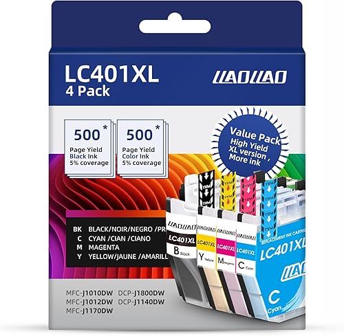 LLAOLLAO LC401XL - Cartuchos de tinta de repuesto compatibles para Brother LC401 XL para impresora Brother MFC-J1010DW MFC-J1012DW MFC-J1170DW,