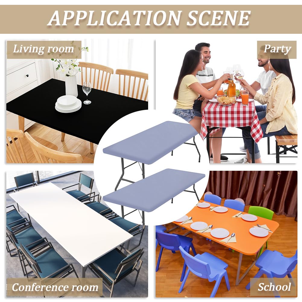 GORGECRAFT 2Pcs Rectangle Table Cloth 72x30 Inch Waterproof Elastic Patio Picnic Fitted Tablecovers Fits for 6 Foot Folding Tables Gray Wipeable Polyester Tablecloth for Indoor Outdoor Camping - Image 4