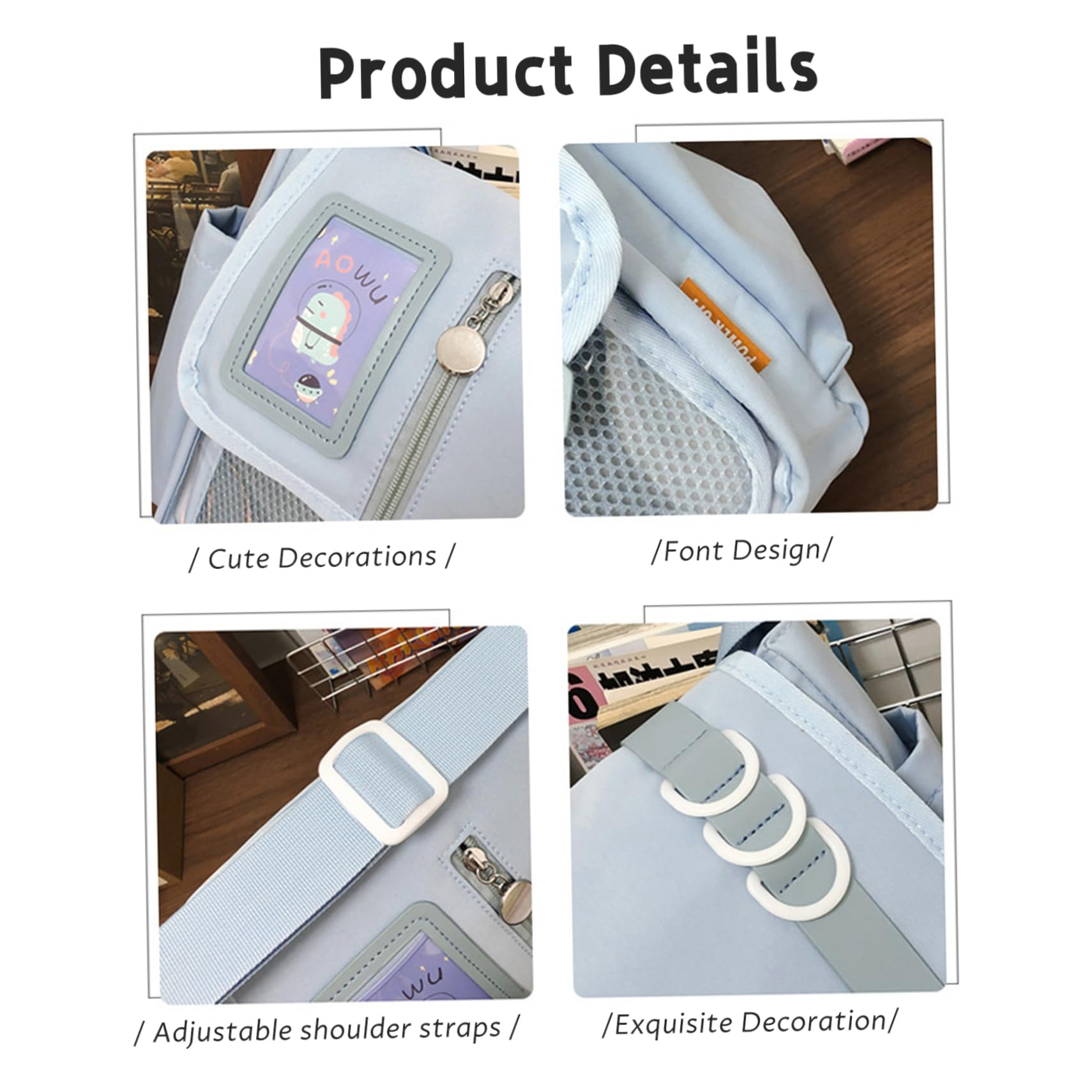 Borsa ITA, Borsa da Scuola Giapponese Kawaii a Tracolla in Nylon Nero ITA con Tasca con Display a Spilla Tracolla Regolabile di capacità per Gilrs Women