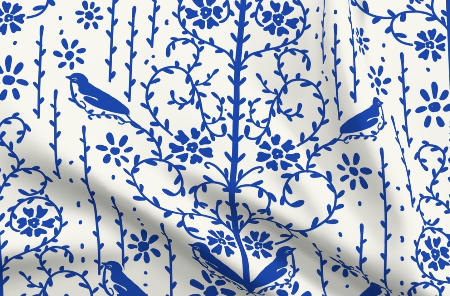 Spoonflower Fabric - Cottagecore French Grandmillennial Vines Birds Floral Botanical Printed on Petal Cotton Fabric Fat Quarter - Sewing Quilting Apparel Crafts Decor