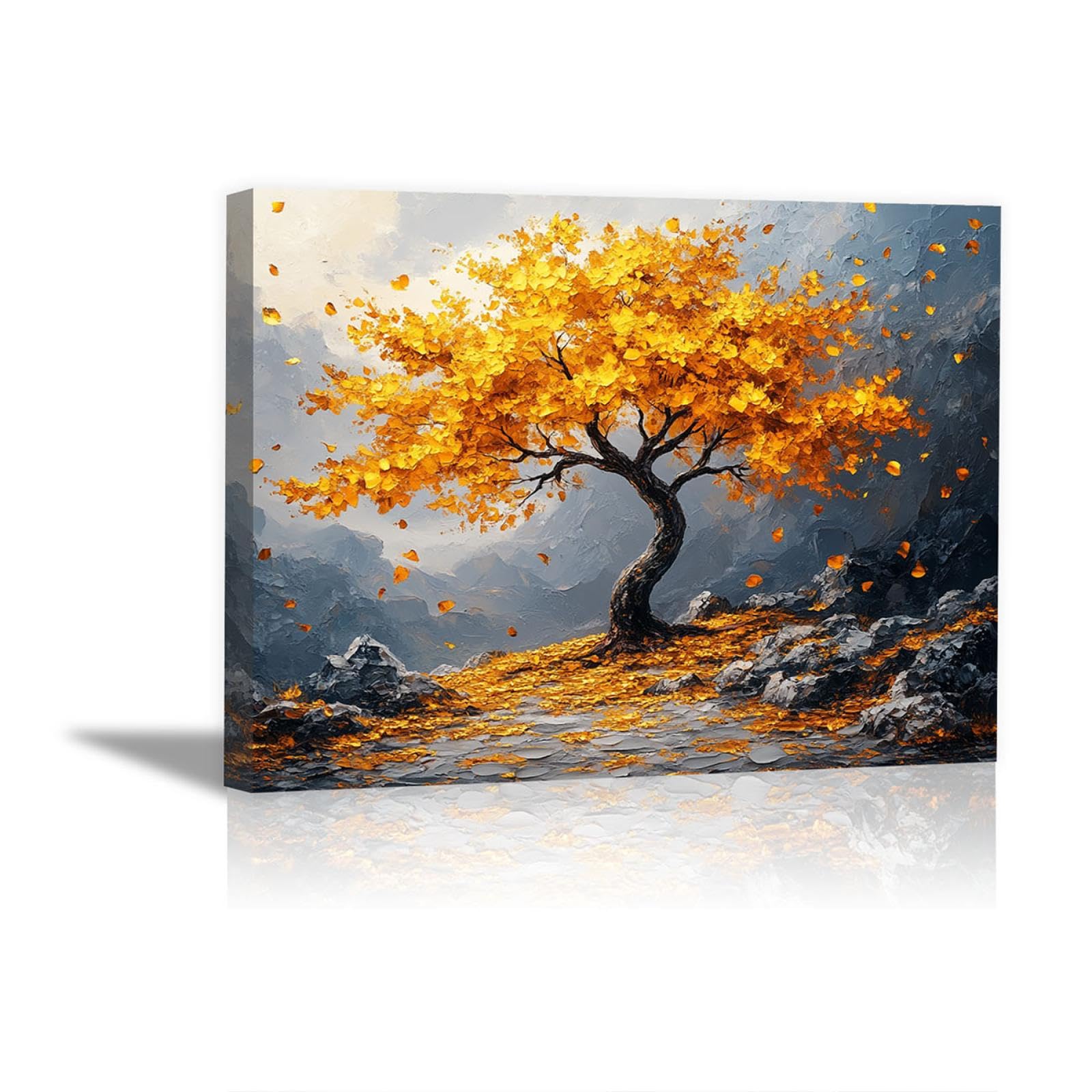 TODOAA Cuadro Arbol Abstracto Lienzo Nórdico Cuadros, Paisaje arbóreo natural Decoracion Salon Lienzo, Dormitorios Para Comedor Oficina Pasillo Cocina Y Baño - 50x70cm Enmarcado(Dorado)