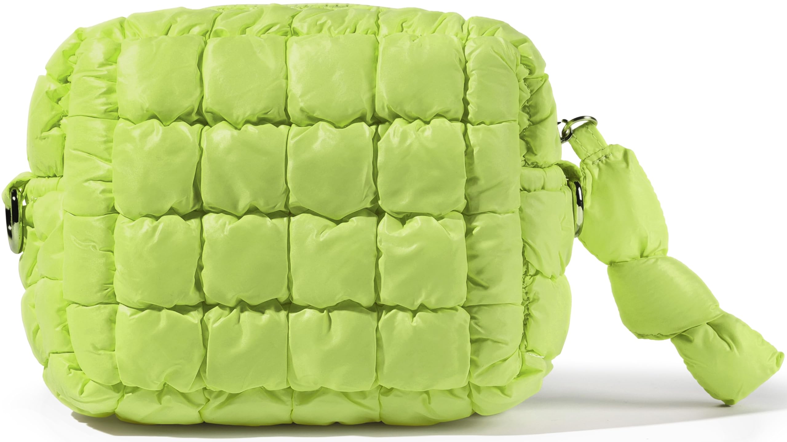 Yarnic Quilted Makeup Bag Quilt Cosmetic Bag, Puffy Travel Toiletry Bag for Women, Cute Makeup Bag Organizer Puffer Soft Makeup Pouch (Apple Green, S)