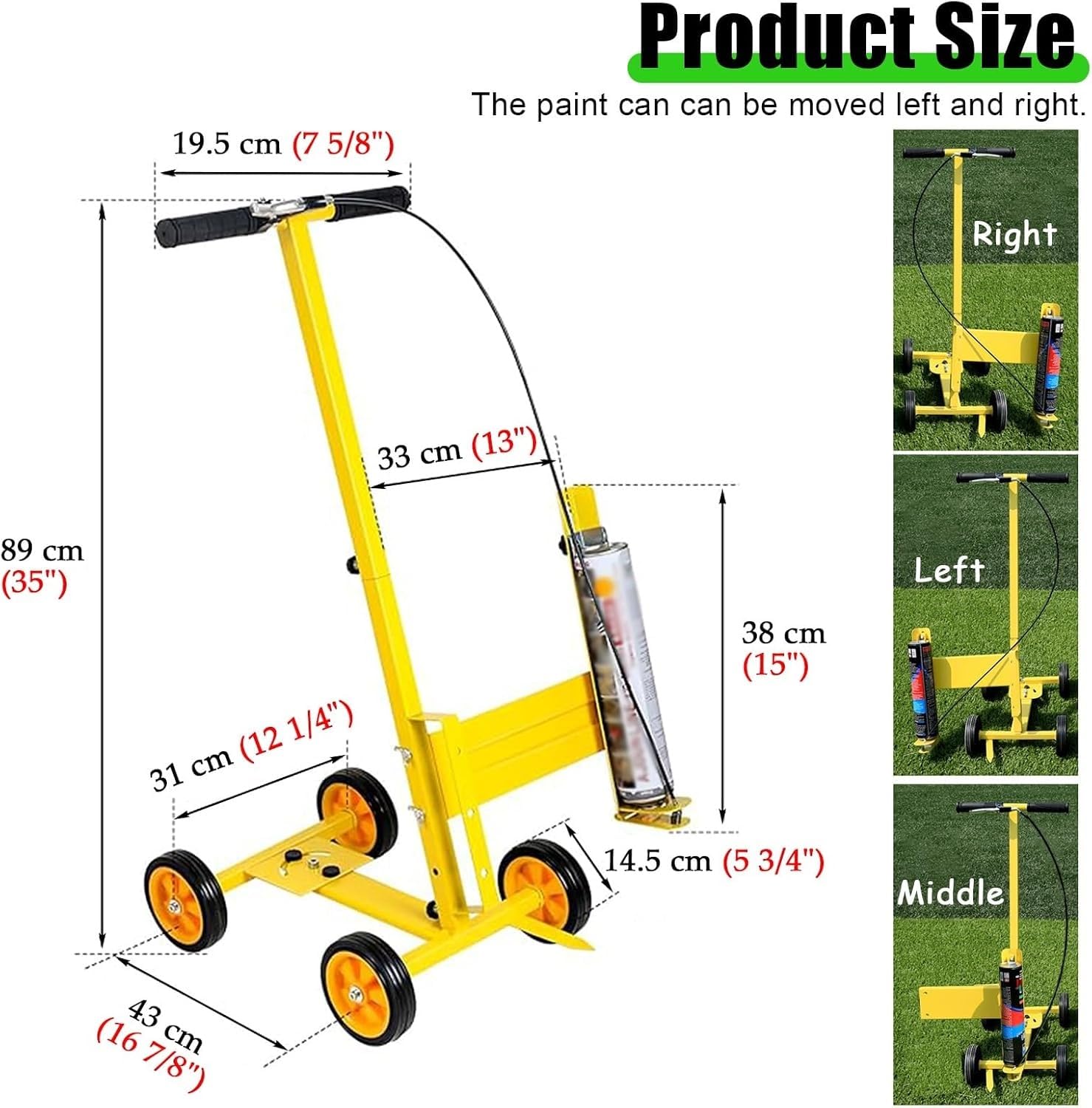 Machine de Traçage de Lignes à Pousser avec Roues – Marqueur de Ligne à Peinture Aérosol Réglable pour Terrains de Sport, Parkings, Routes & Entrepôts – Applicateur Durable