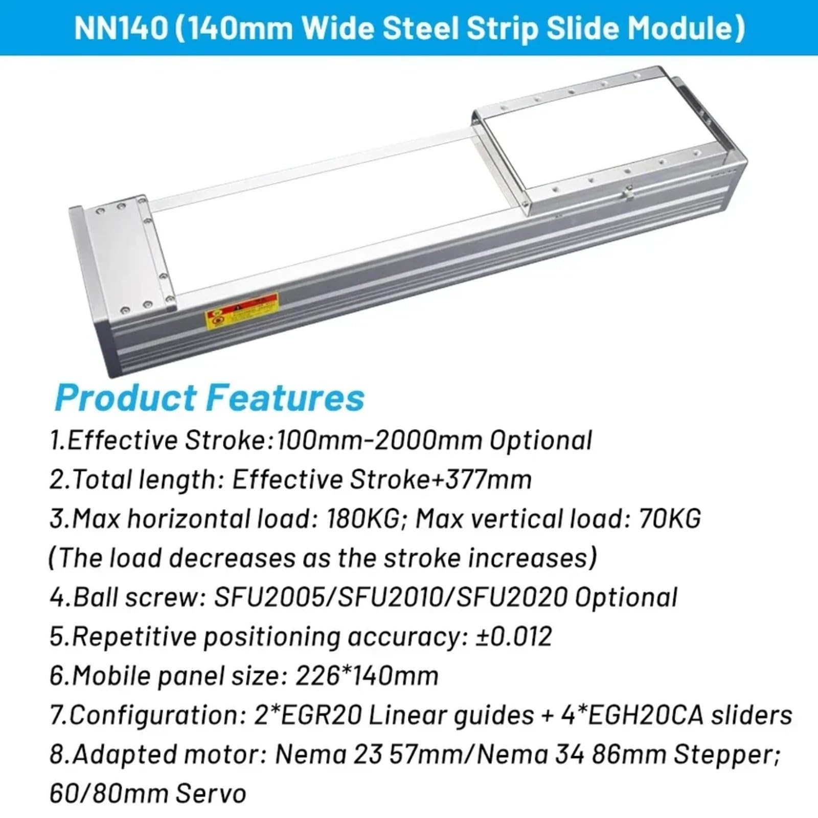 140mm 180kg Piattaforma di guida lineare SFU2005/2010XYZ asse 4 * EGH20CA(700mm SFU2005 80 bracket)