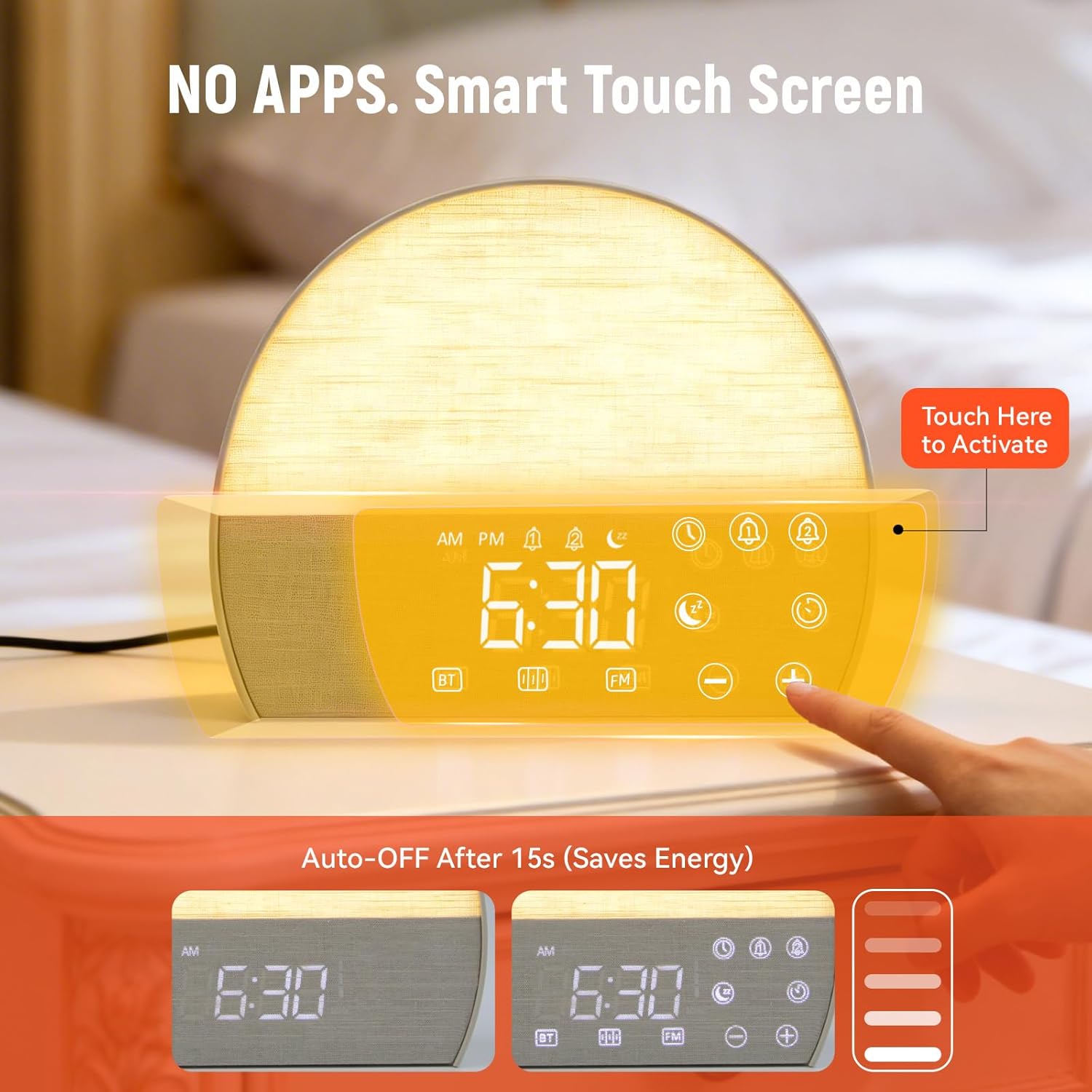 Sunrise Alarm Clock for Heavy Sleepers & Adults, Wake Up Light with Bluetooth Speaker, White Noise Machine with 30 Soothing Sounds, FM Radio, Dual Alarms, Dimmable Clock, Smart Touch Screen