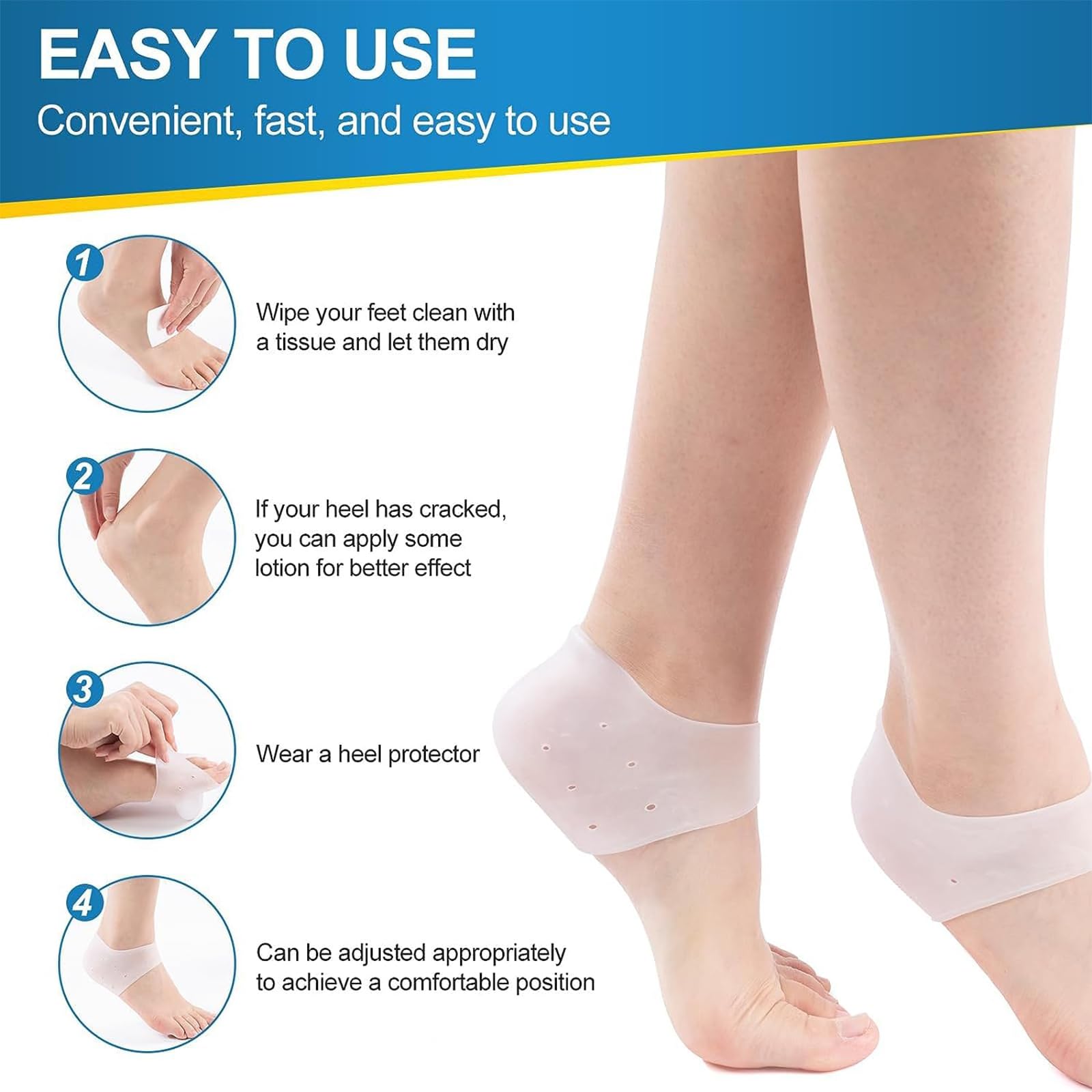 2 Pares Protectores de Talón de Silicona, Protector Talon Zapato, Hombres y Mujeres Protector Talon Zapato, para Talones la Fascitis Plantar, Espolones Tacón, Alivia el Dolor de Talón