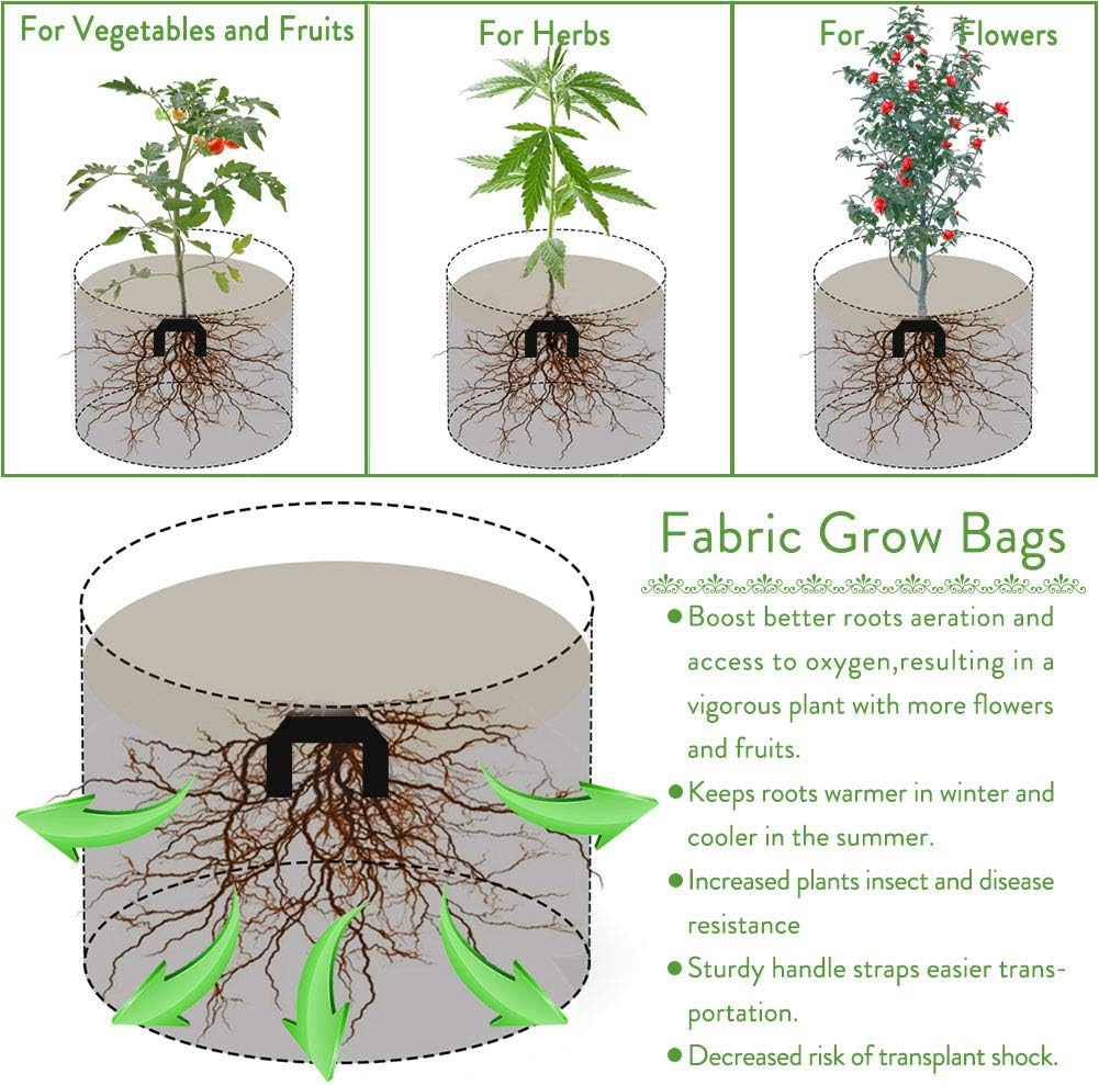 EACHON 7 Gallon 7-Pack Fabric Grow Pots Planting Pots Non-Woven Fabric Planter for Gardening with Handles Black (7 Gallon -7 Pack)