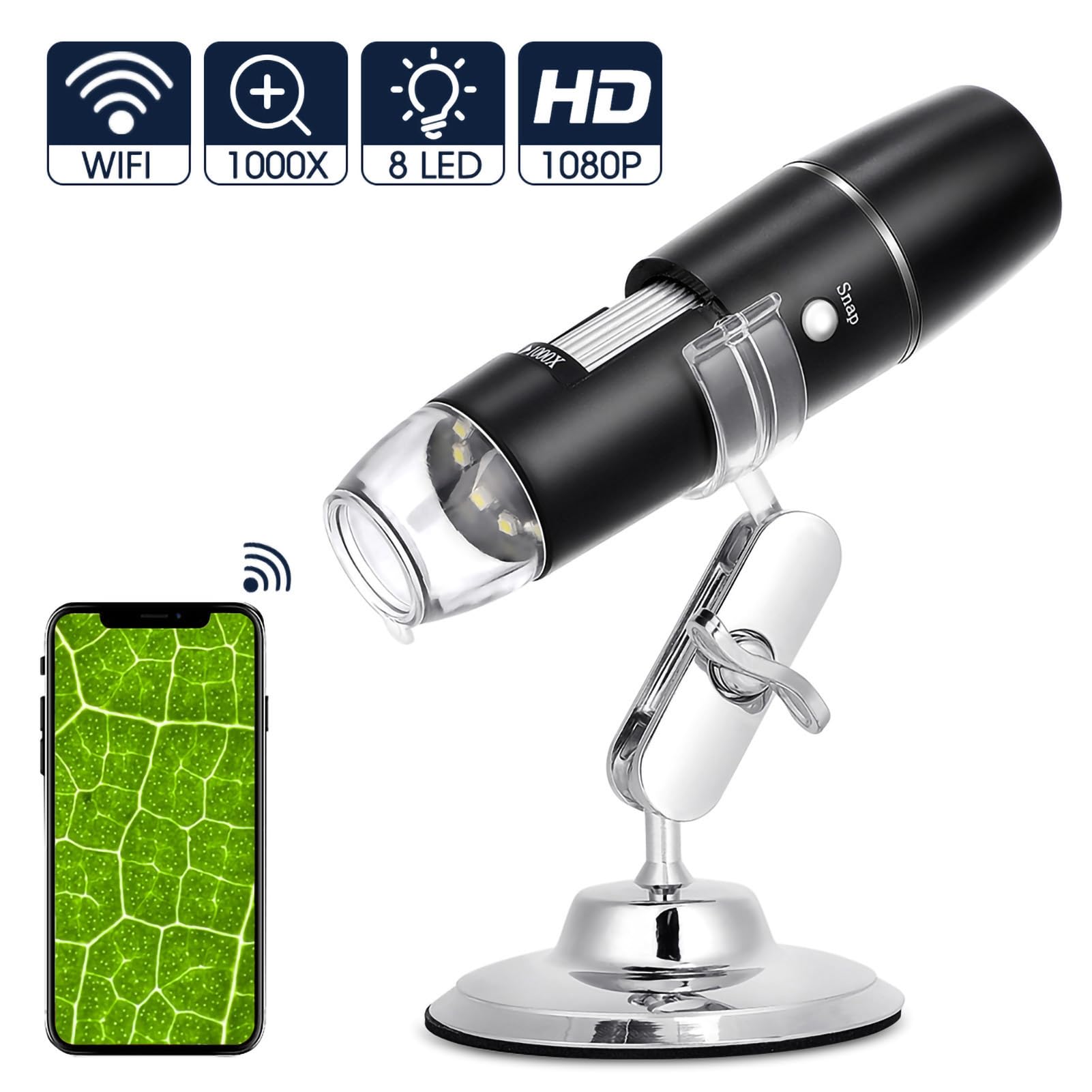 Jiawu Microscopio Digital WiFi 1000X, Portátil de Aleación de Aluminio