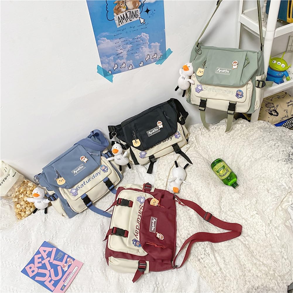 Kawaii Messenger Bag Cute Crossbody Purse Satchels Hobo Shoulder Purse with Pins and Stuffed Pendant Gift - Image 3