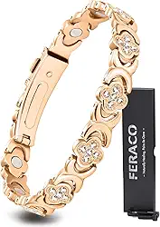 Pulseiras de cobre puro para mulheres, pulseira magnética de ultra resistência para alívio da dor com ímãs de neodímio e zircônia cúbica brilhante, ajustável, joia de trevo infinito, 8.07