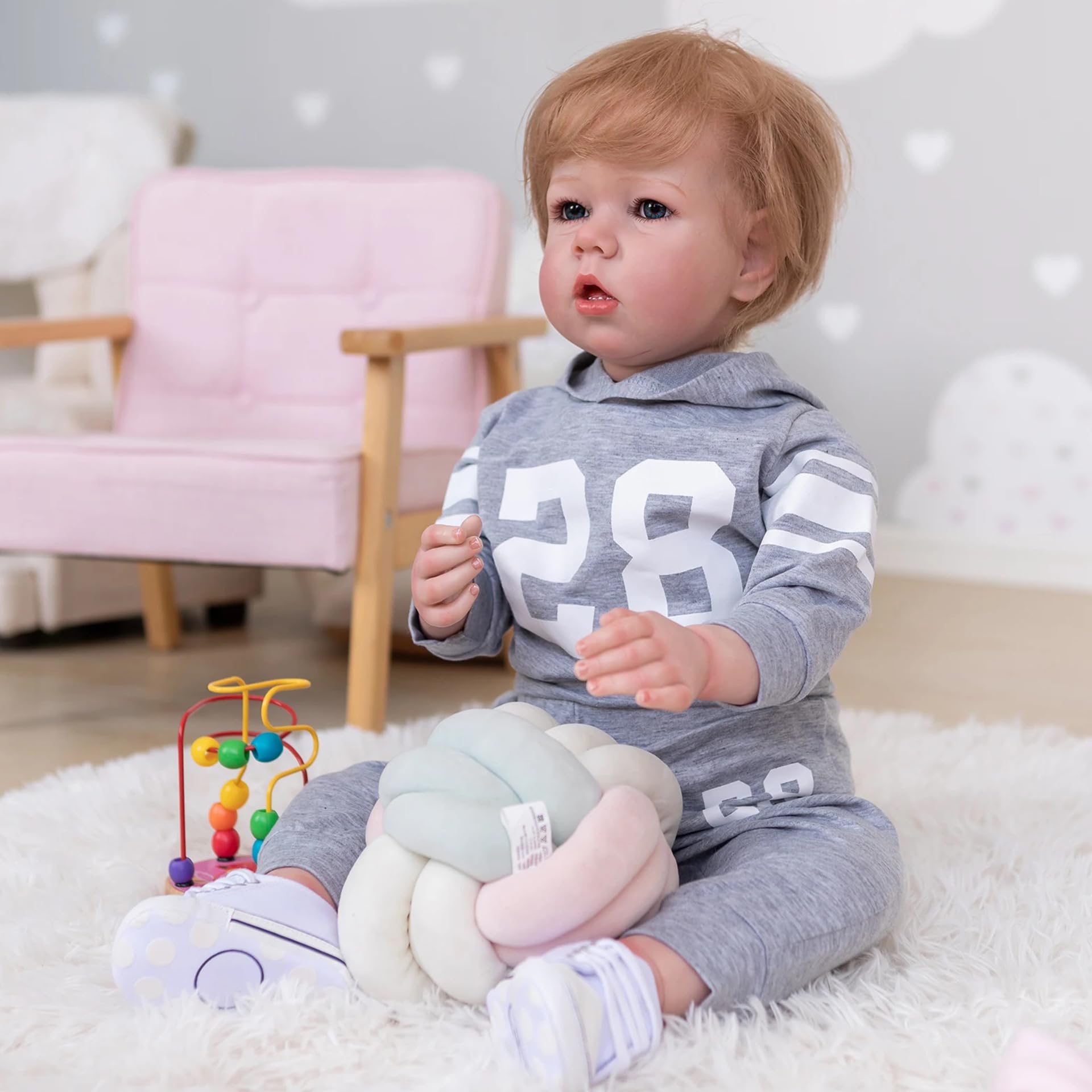 YIHANGG Grande Bambole Reborn Maschio Realistiche 75cm Bambolotto Reborn Neonato Bambolotti per Bambina Che Sembrano Veri Occhi Aperti Capelli Biondi Reali Regalo di Natale di Compleanno