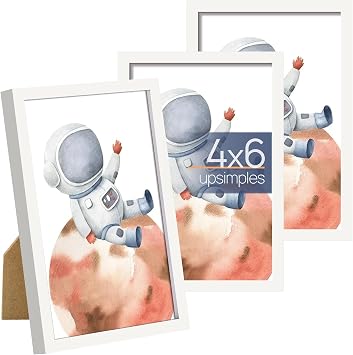 upsimples 4x6 Picture Frame Set of 3, Made of High Definition Glass for 4 x 6, Wall and Tabletop Display Thin Border Photo Frames for Home Decor, White