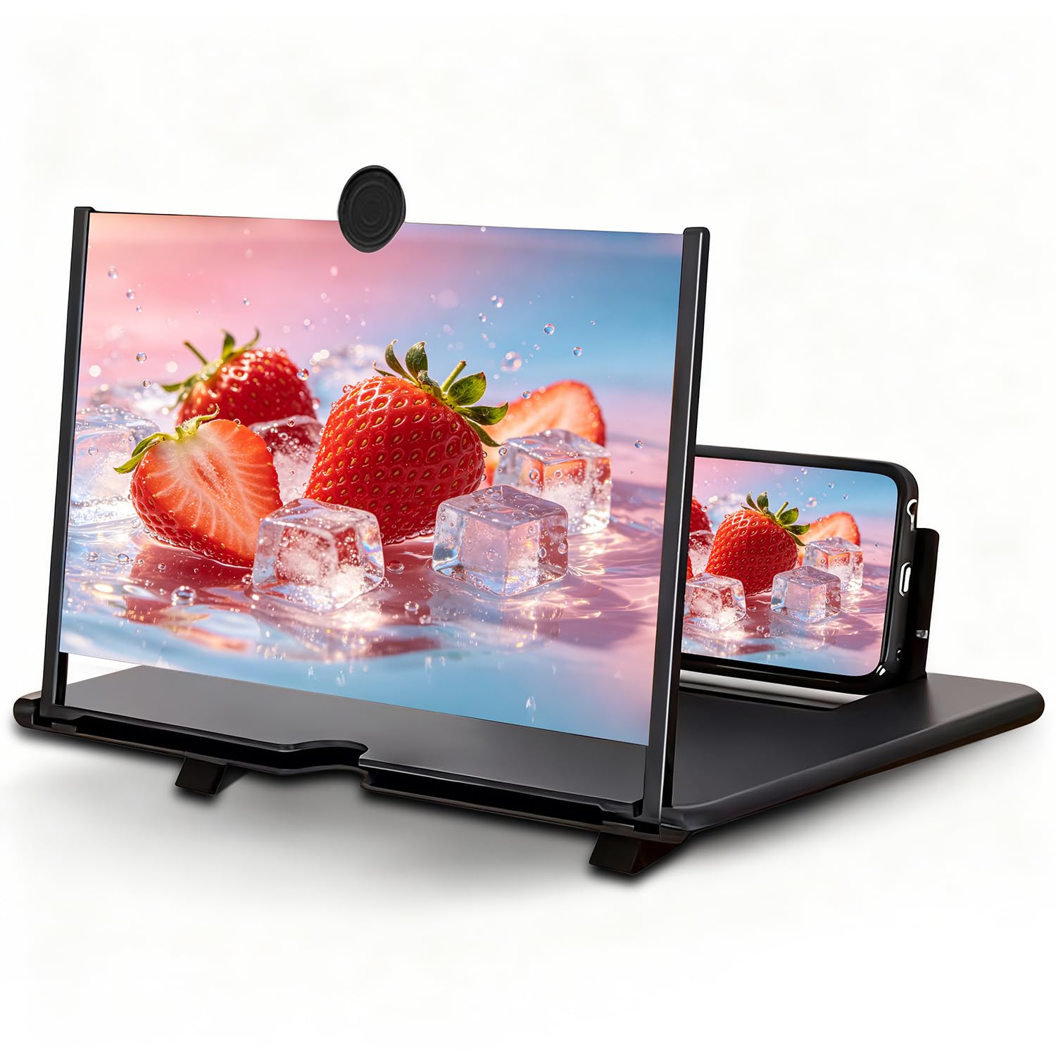 Wersja z lupą ekranową, ekranu do telefonu komórkowego HD 30.5 cm do filmów, filmów, gier, przezroczysty, lekki, składany uchwyt na telefon komórkowy, kompatybilny ze wszystkimi
