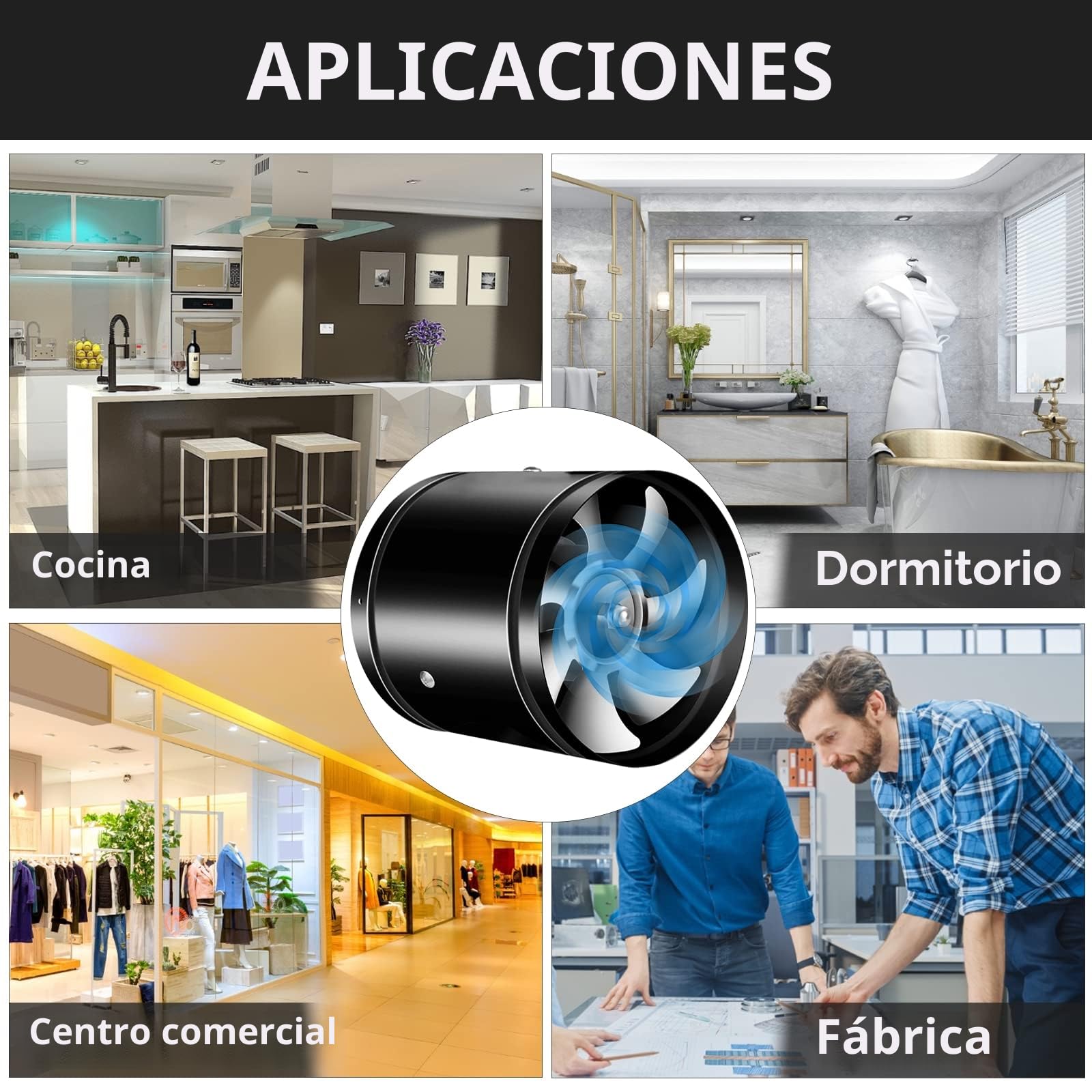 Ventilador axial de tubo de 100 mm de diámetro, ventilador de extracción, 25 W, para baño, inodoro, cocina, invernadero, tienda de campaña, garaje (100 mm, negro)
