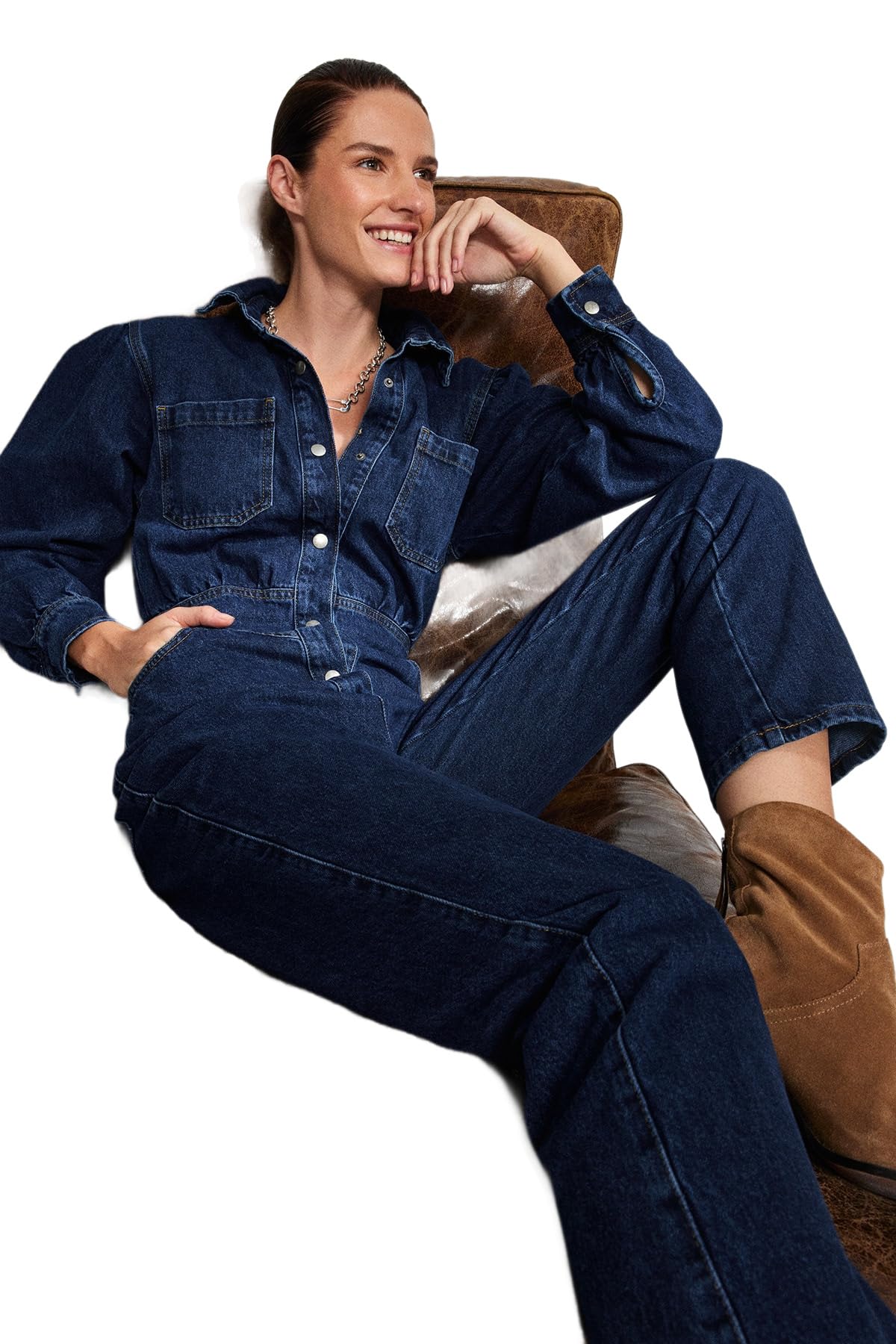Trendyol Combinaison en Jean Uni pour Femme Salopette