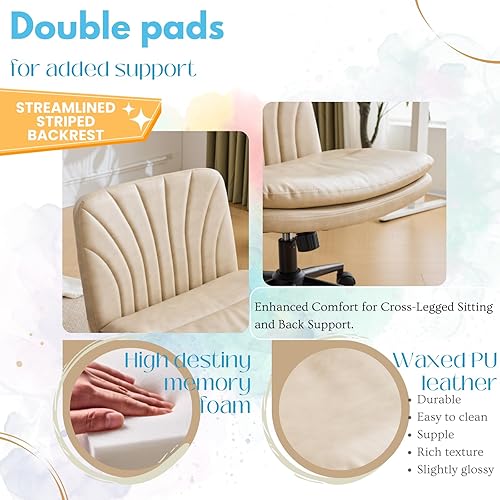 Miniatura 6 de Criss Cross Chair with Wheels Dual Footrest, 300LBS Capacity Ergonomic Office Chair with 360 Swivel and Adjustable Reclining, Modern Rolling Desk