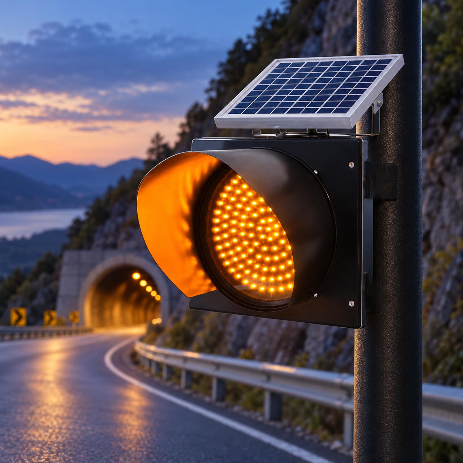 Baliza Intermitente Solar, LED Vial 12/16 Pulgadas, IP65 Impermeable