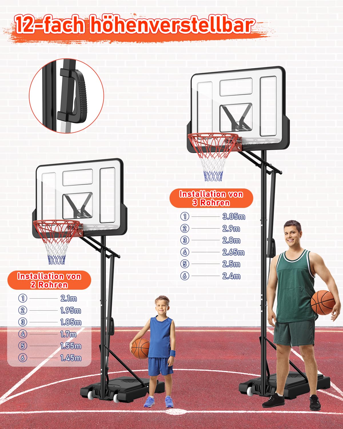 Basketballkorb Outdoor Kinder Basketball Ständer 145-305cm EIN-Knopf-Schnellverstellung 110x75cm Rückwand Gewichtssack