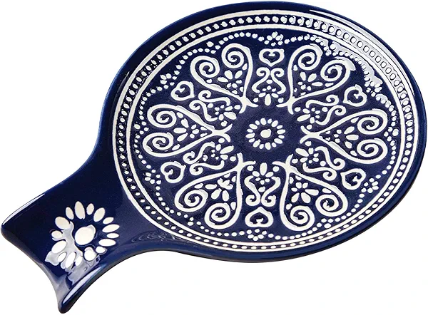 Ceramic Spoon Rest, Cooking Spoon Holder for Kitchen Counter/Stove Top/Dining Table Modern Farmhouse Decorative, Large (Blue)