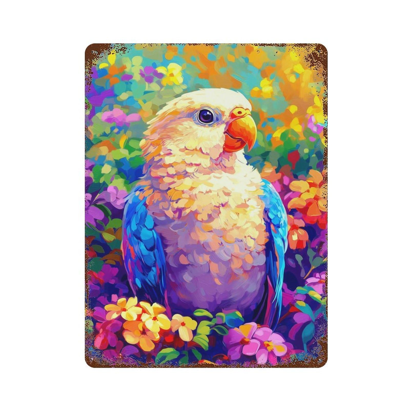 Colorful Parrot in Flowers Decorative Tin Sign 15.7"x11.8", Ideal for Cafe, Home Bar And Lounge Decor
