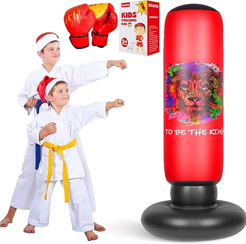 Inflatable Kids Punching Bag with Boxing Gloves 160cm Punching Bag with Stand Punching Bag for Karate Taekwondo MMA Gift for Kids