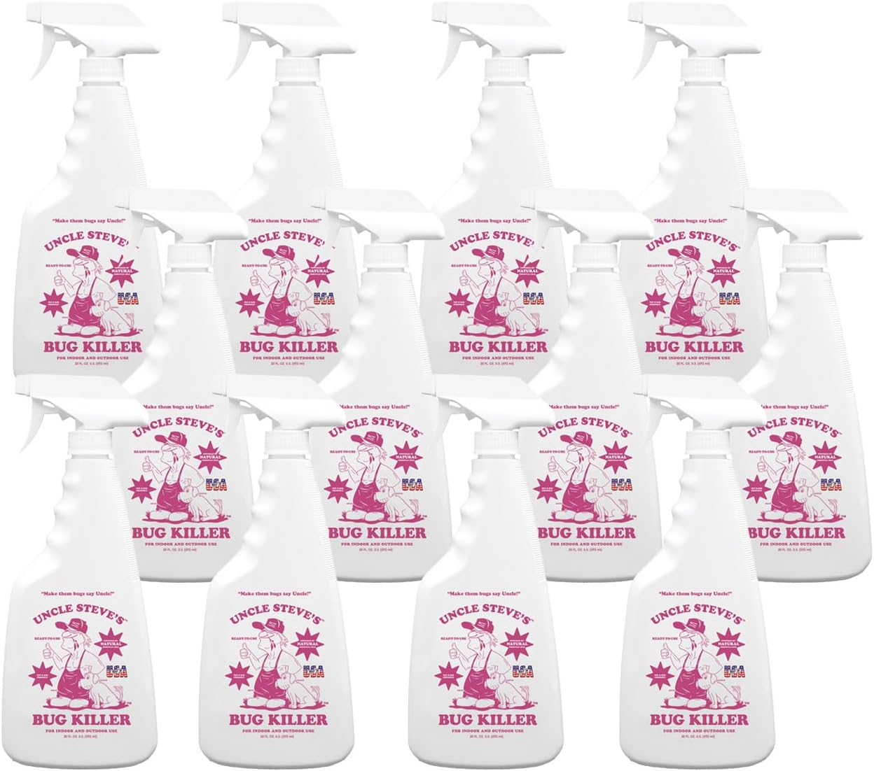 Uncle Steve's Bug Killer - Made in The USA with All-Natural Essential Oils - Pet & Kid Friendly - Non-Toxic (12, 20 OZ)