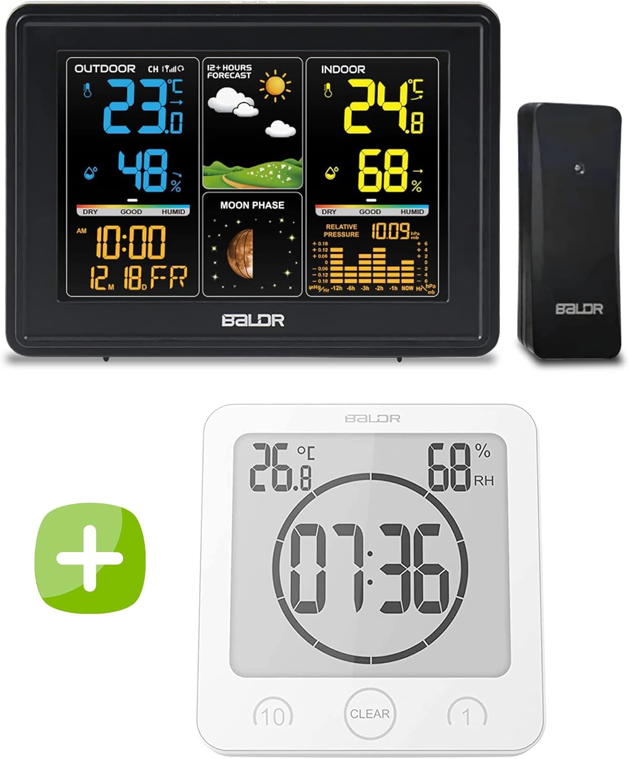 BALDR Shower Clock & Home Weather Station Bundle Time