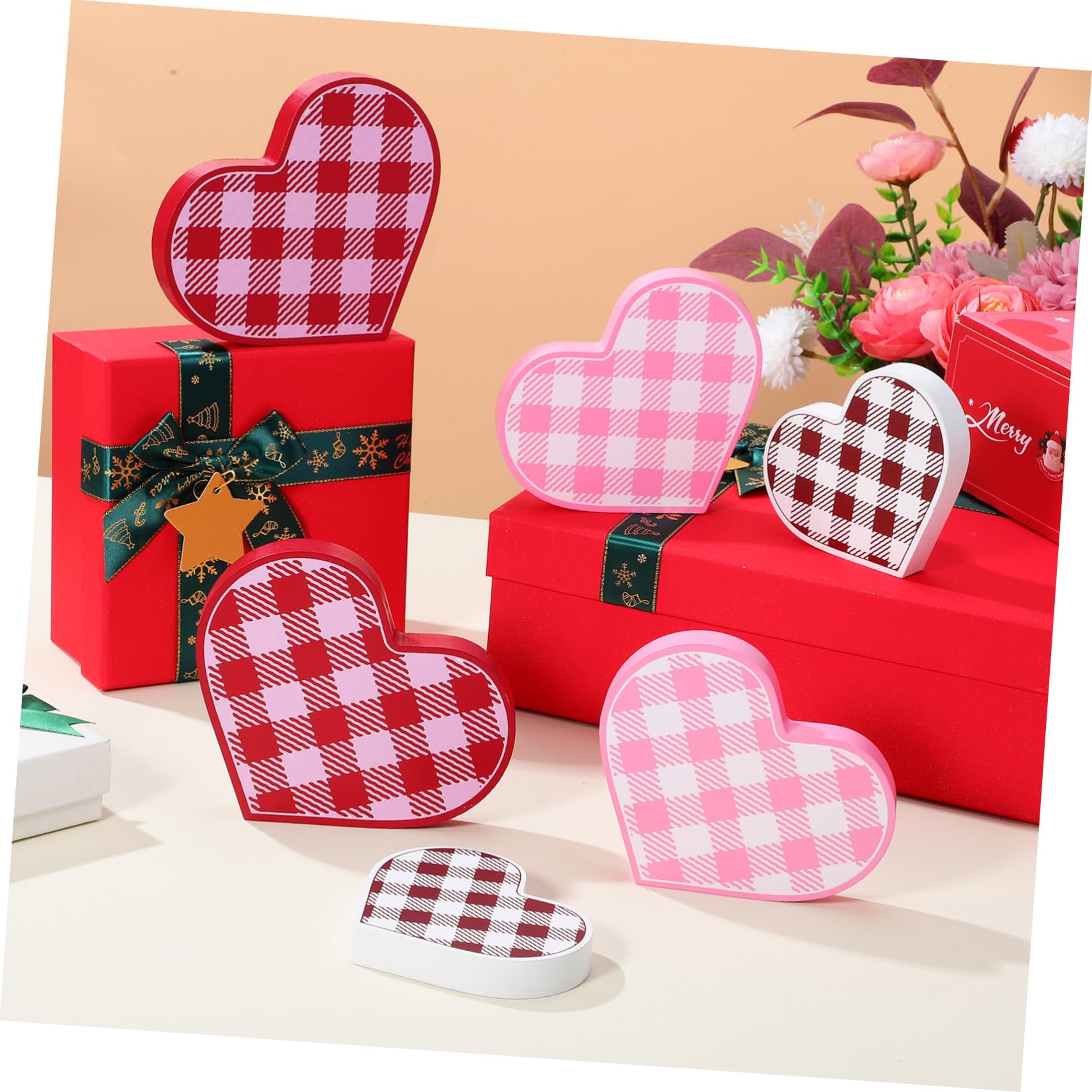 6 Piezas Decoración de Mesa Forma de Corazón Letrero de Madera Día de San Valentín Decoración de Mesa Estilo Rústico Día de San Valentín