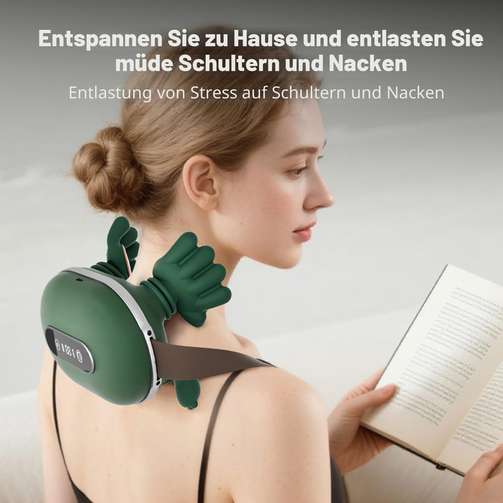 4D Nackenmassagegerät mit Wärme, Shiatsu Massagegerät, Massagegerät Nacken, kabelloses U-förmiges Massagekissen, 3 Massagegrade & 2 Temperaturstufen, für Zuhause, Büro, Reise (Touchscreen)